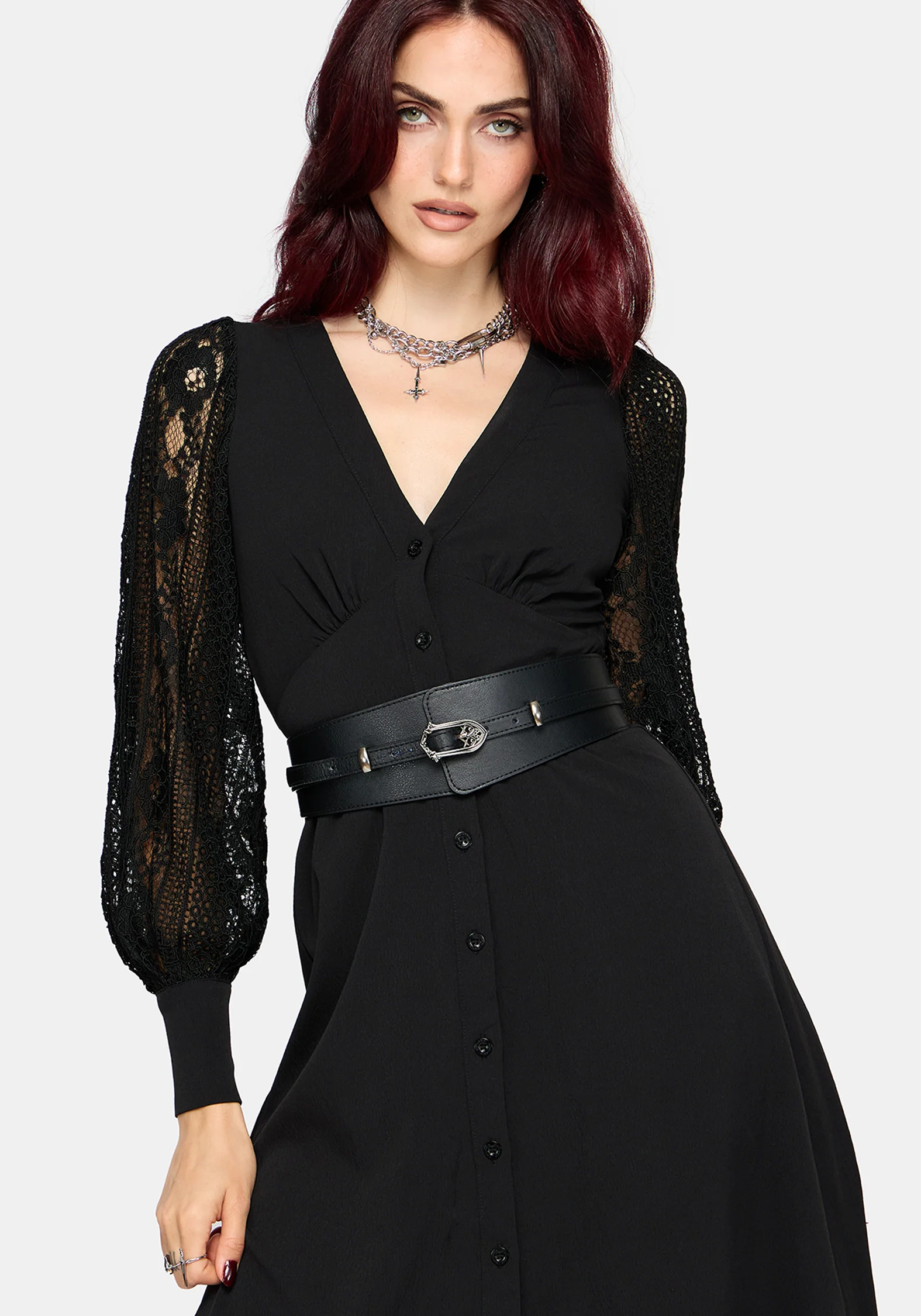 Covenant Lace Sleeve Button Up Midi Dress - Image 6