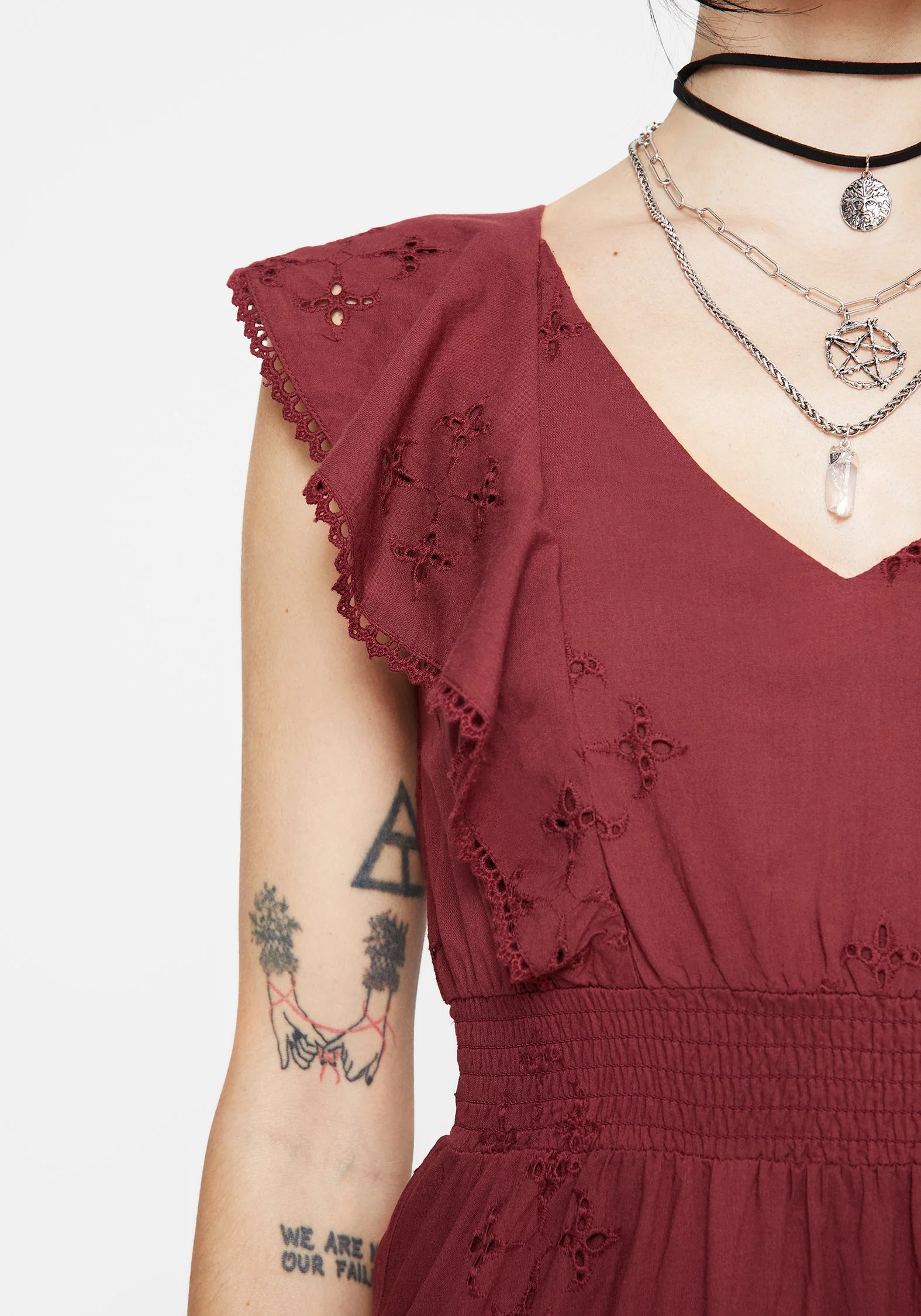 Crux Broderie Baumwolle V-Ausschnitt Rüsche Maxi Kleid - Image 2