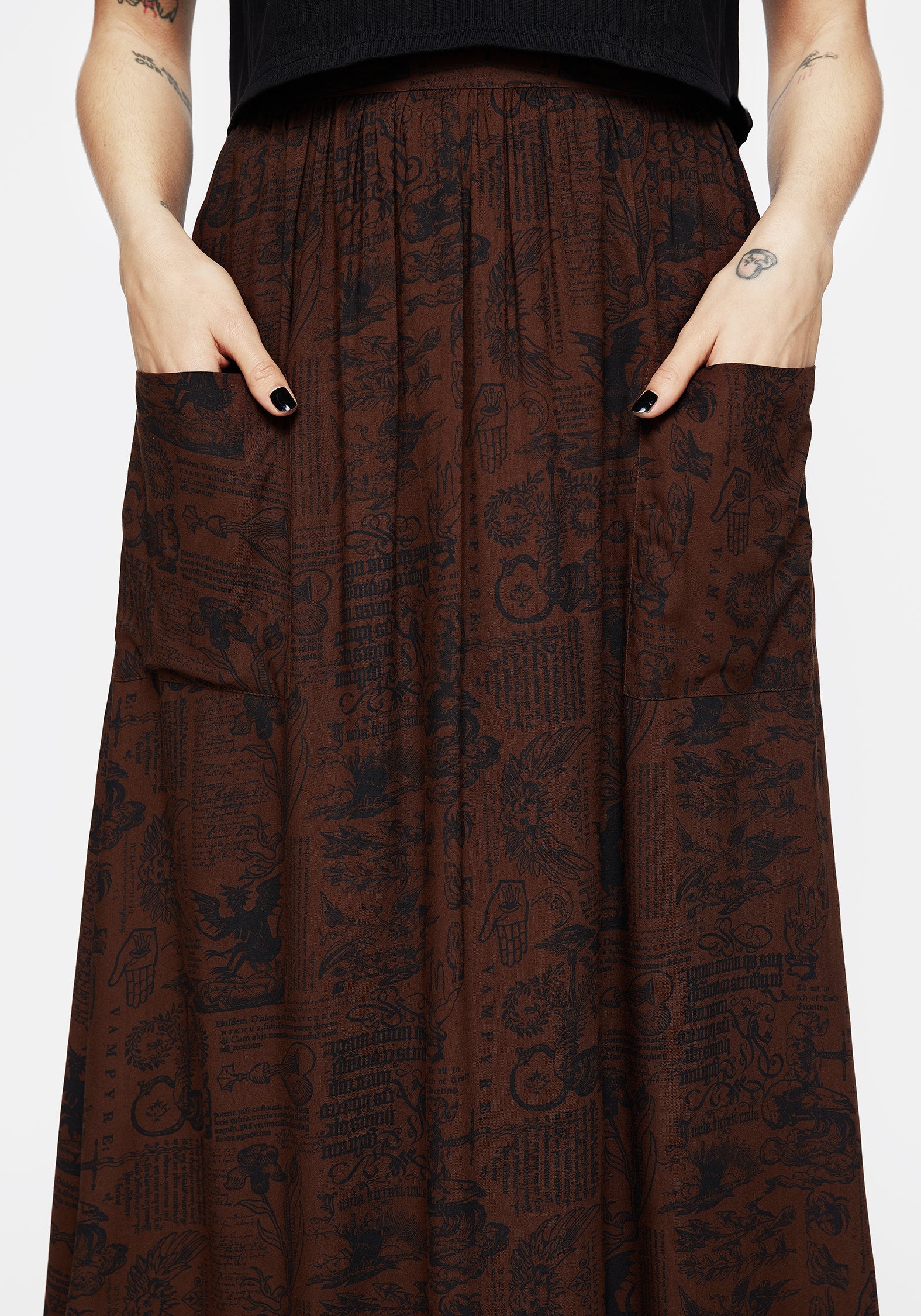 Daemonologie Holzschnitt Druck Midaxi-Kleid Rock - Image 3