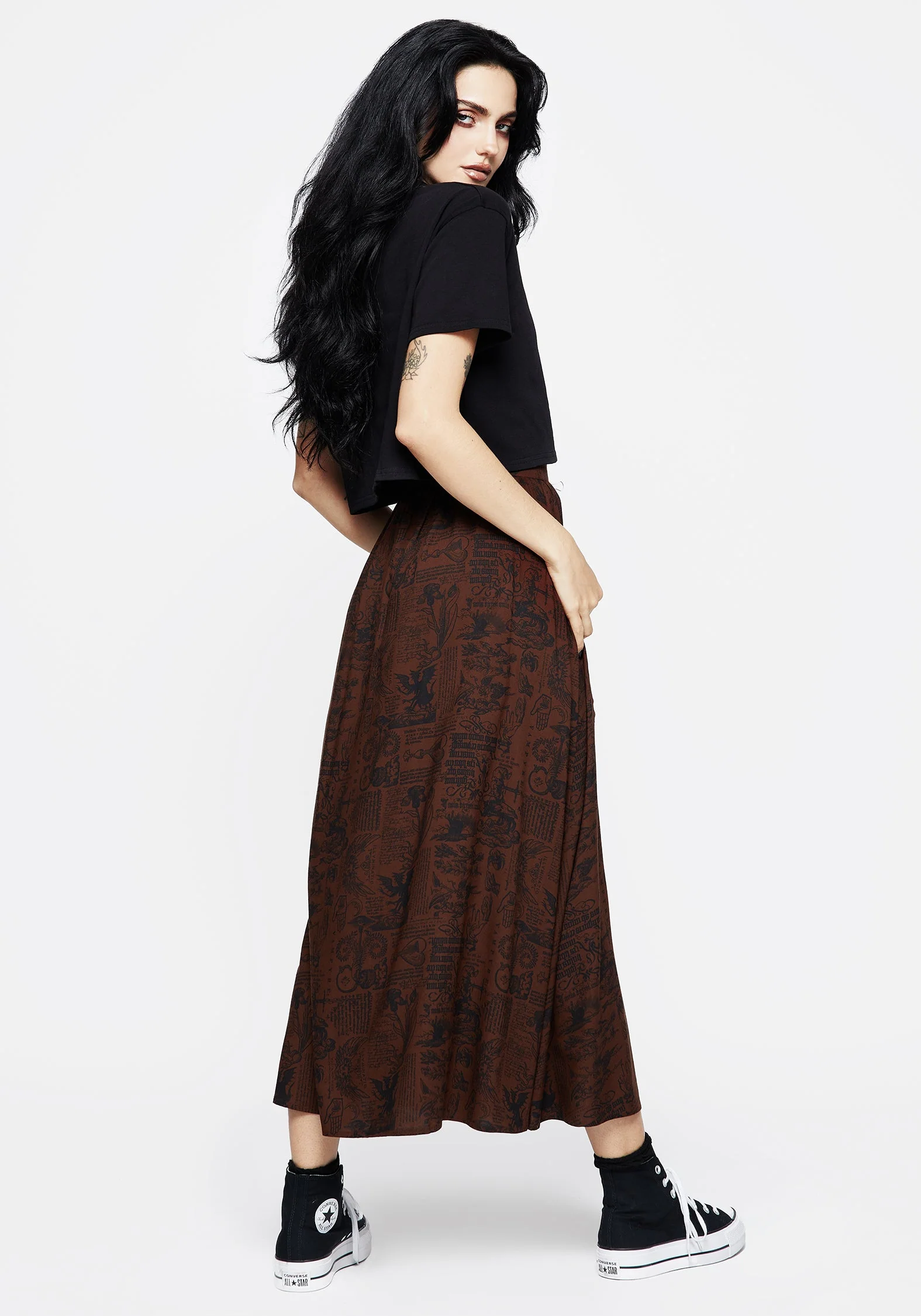 Daemonologie Holzschnitt Druck Midaxi-Kleid Rock - Image 5