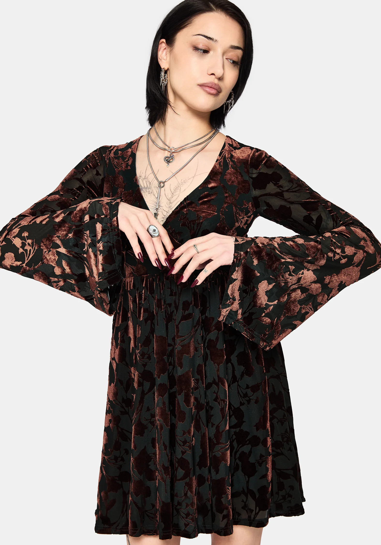 Dakota Devore Velours Ausgestellt Ärmel Mini Kleid - Image 8