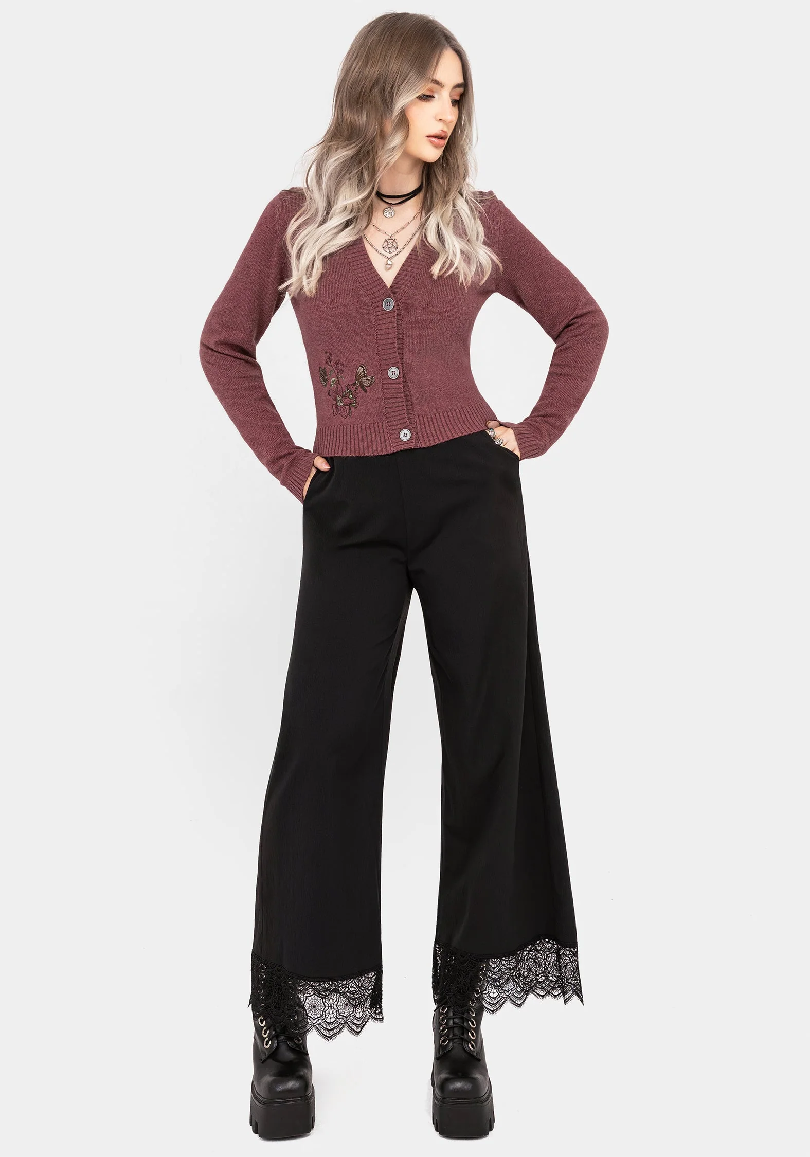 Dana Baumwolle Blumenmuster Bestickt Cardigan - Lila - Image 7