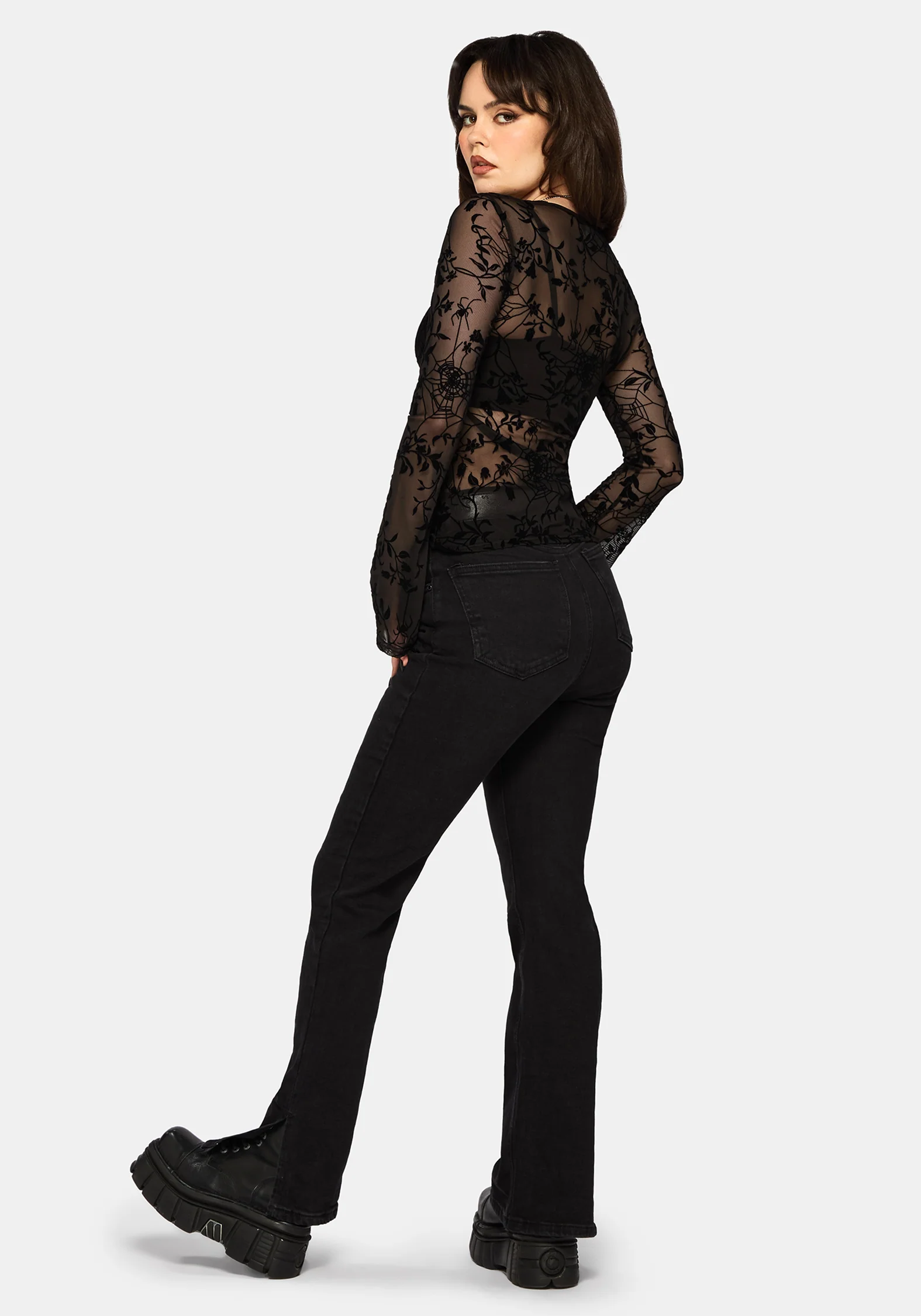 Deadly Nightshade Beflockt Mesh Gerafft Top - Image 3