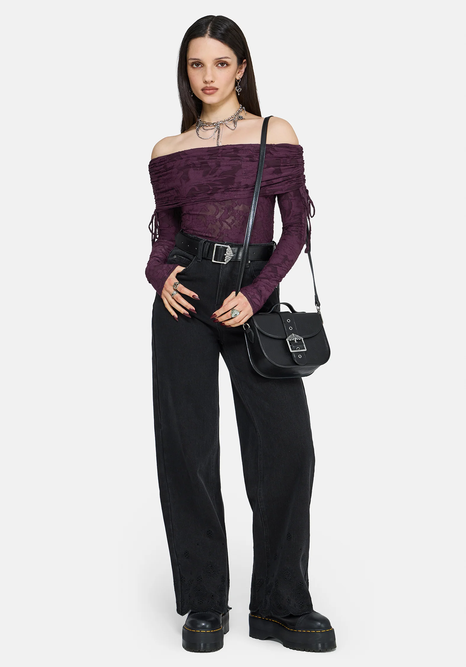Demi Devore Ruched Off The Shoulder Top - Plum - Image 2
