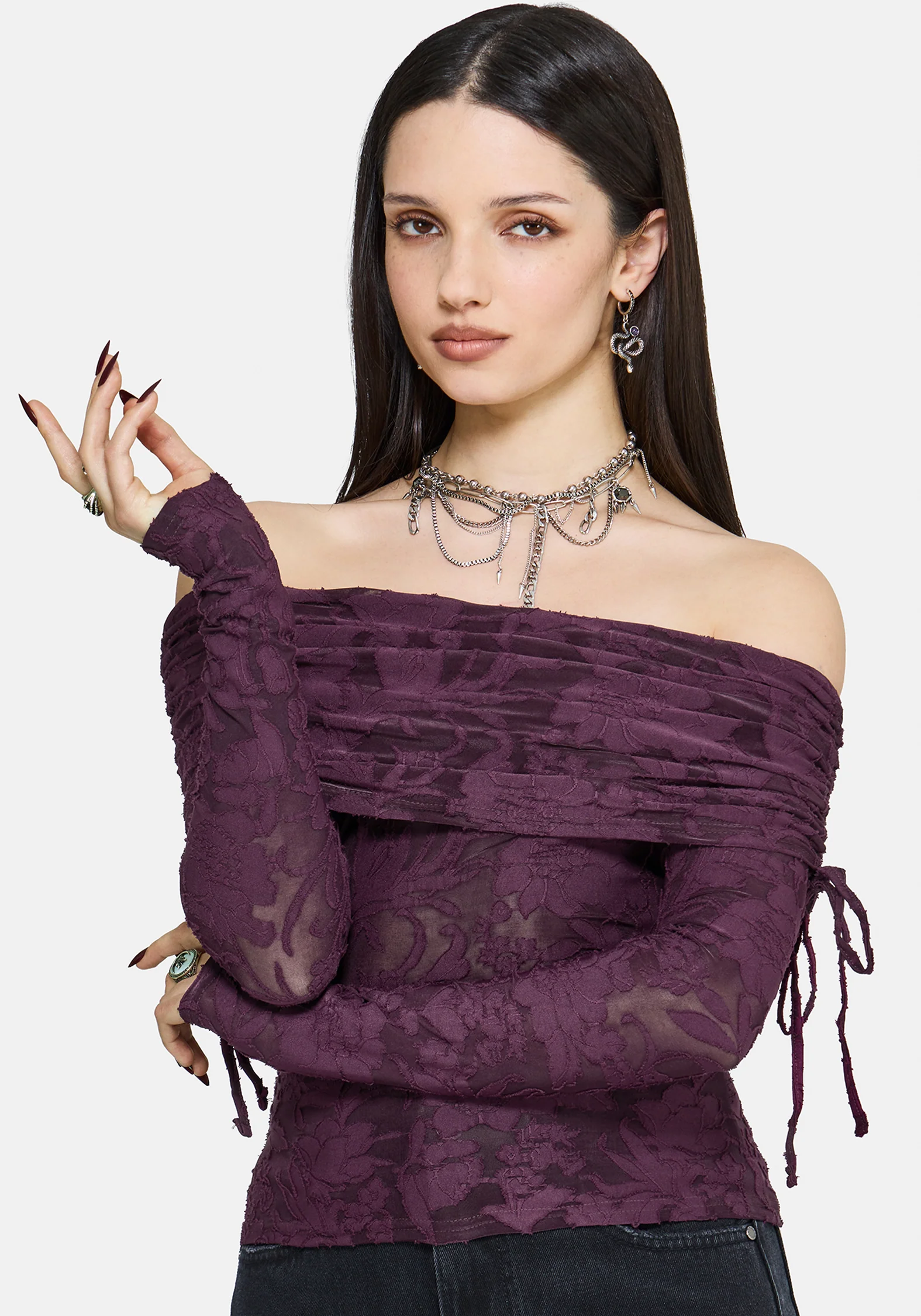Demi Devore Ruched Off The Shoulder Top - Plum - Image 3
