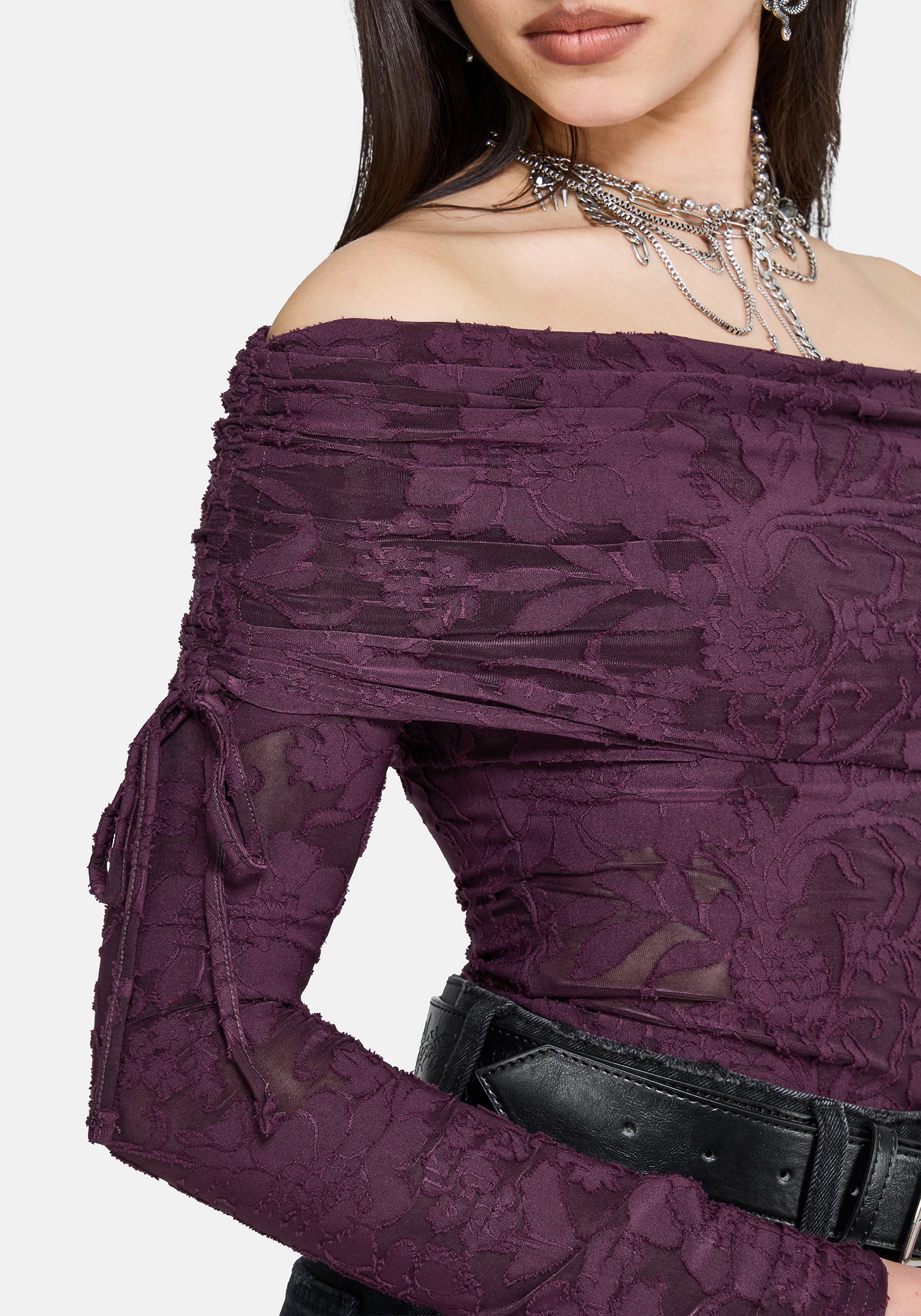 Demi Devore Ruched Off The Shoulder Top - Plum - Image 4