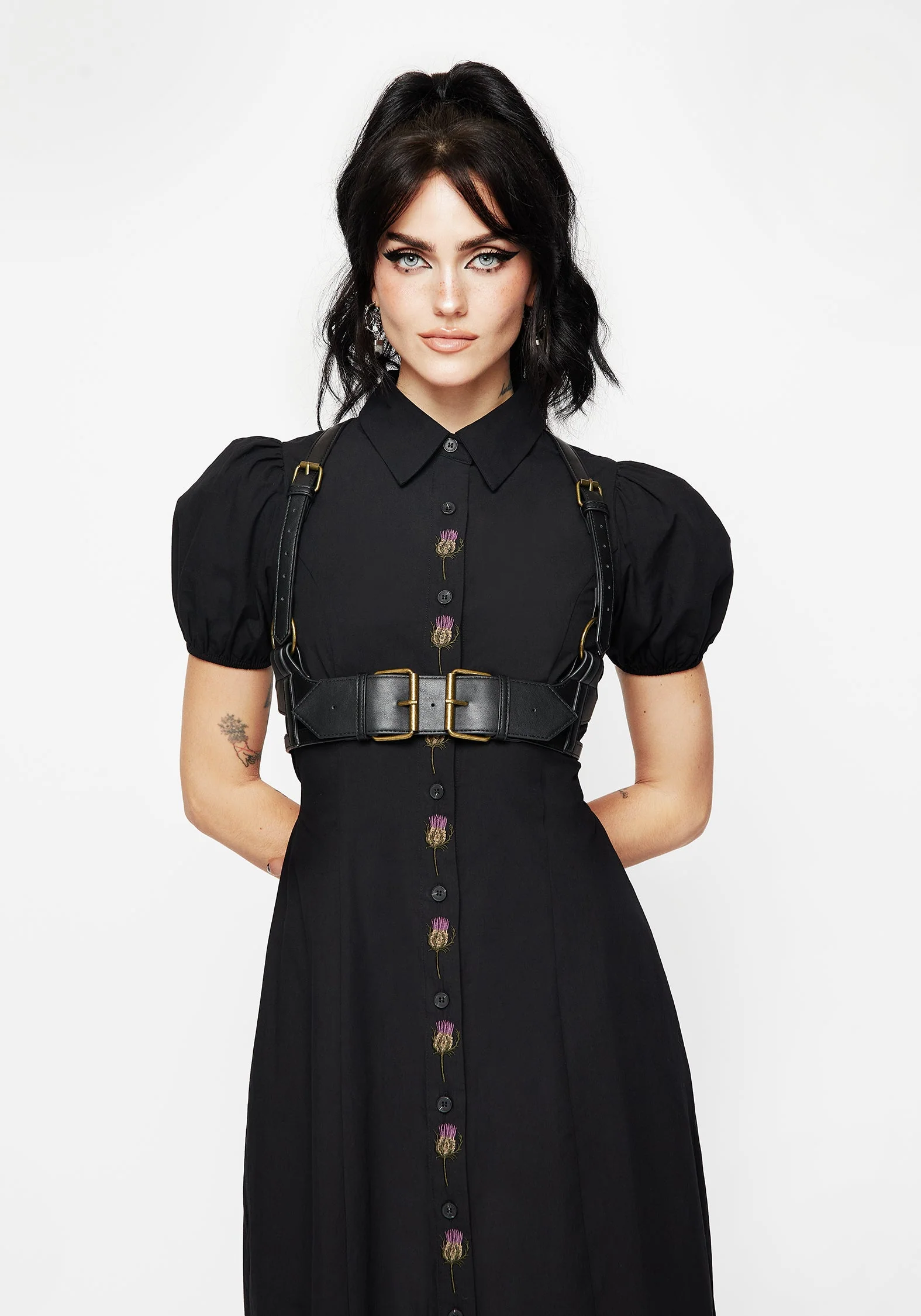 Despair Baumwolle Thistle Bestickt Knopf Hoch Midaxi Kleid - Image 6