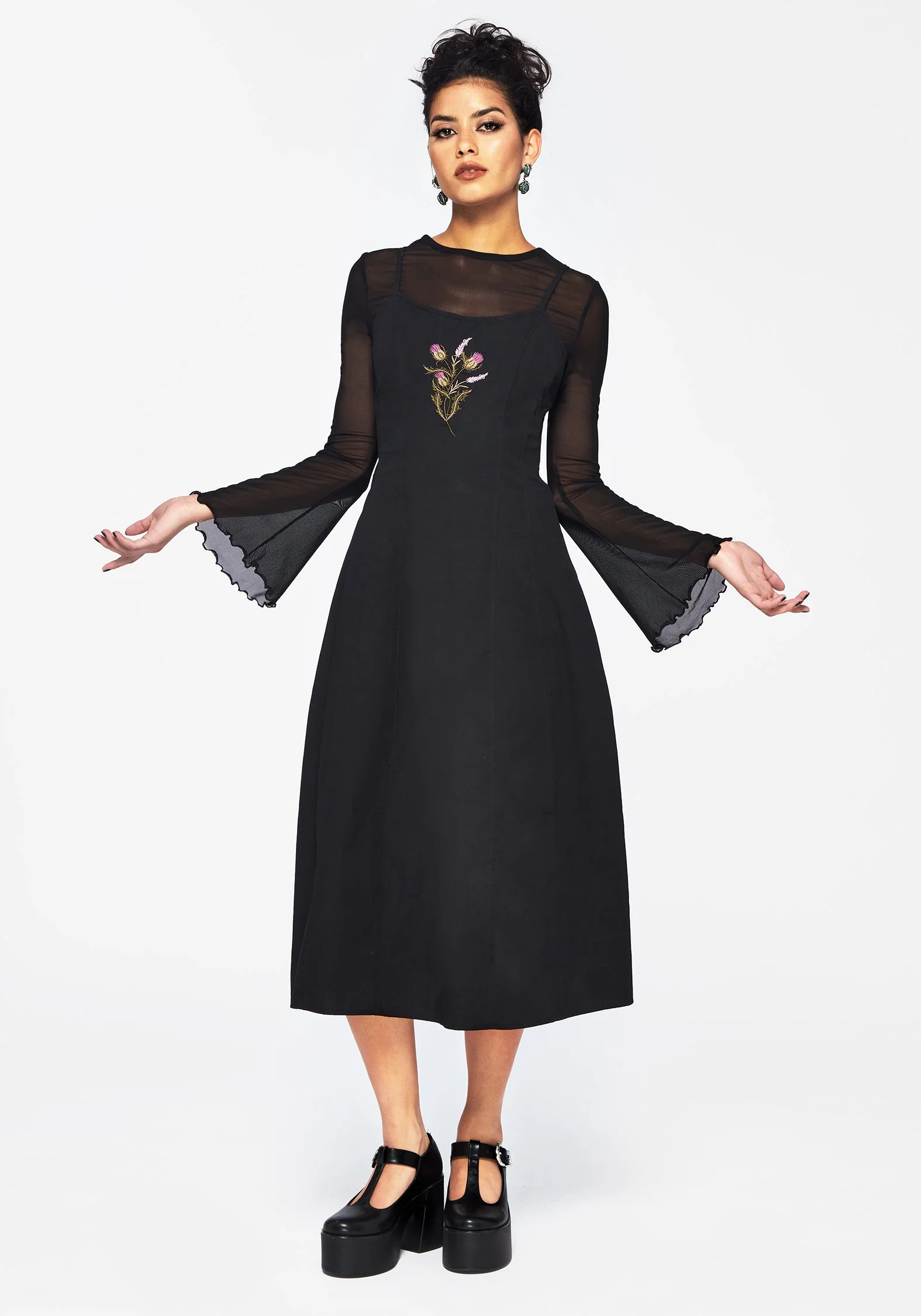 Despair Baumwolle Thistle Bestickt Cami Krawatte Back Midi Kleid - Image 4