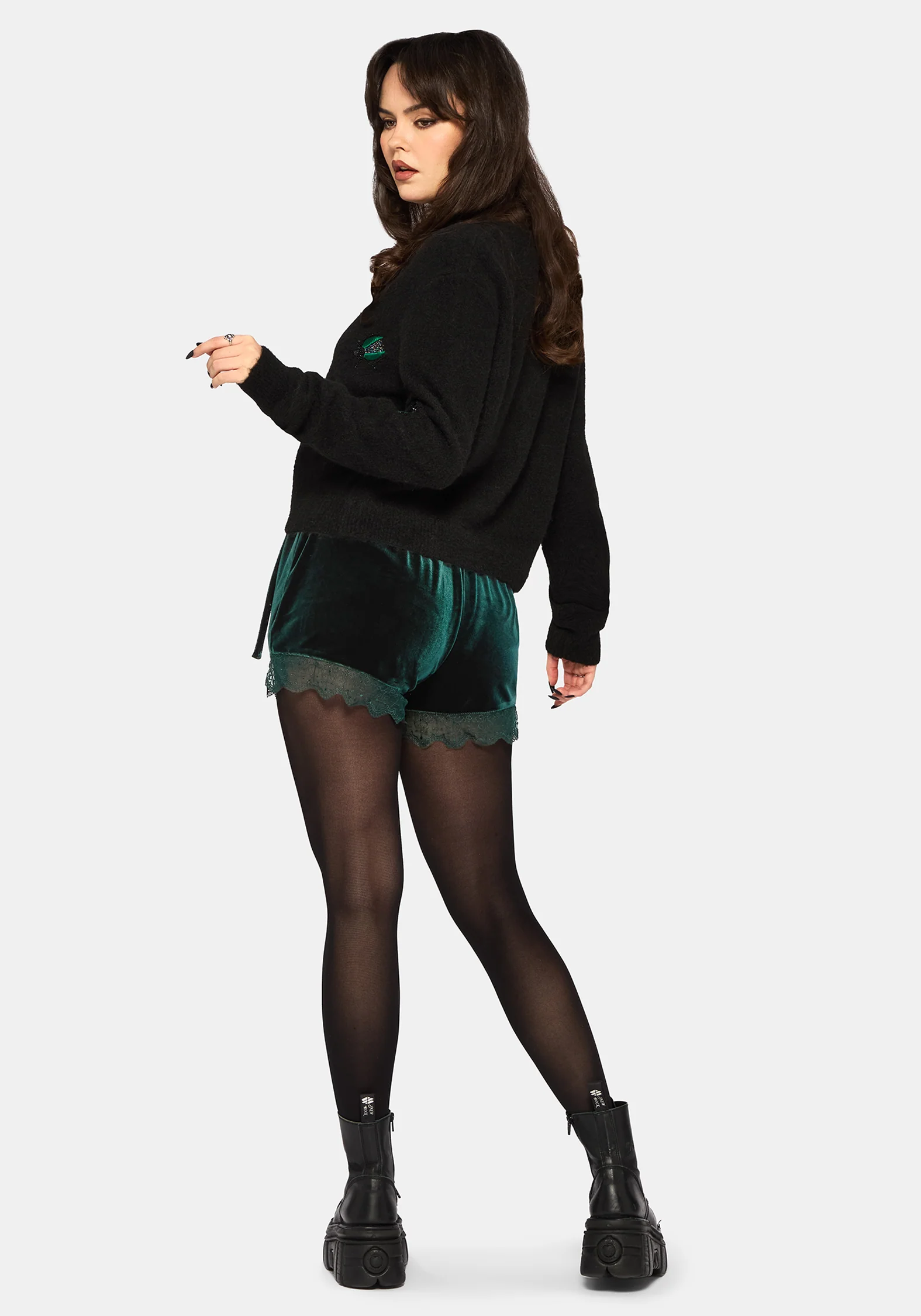 Deva Velours Spitze Besatz Krawatte Taille Skort - Dunkel Grün - Image 6