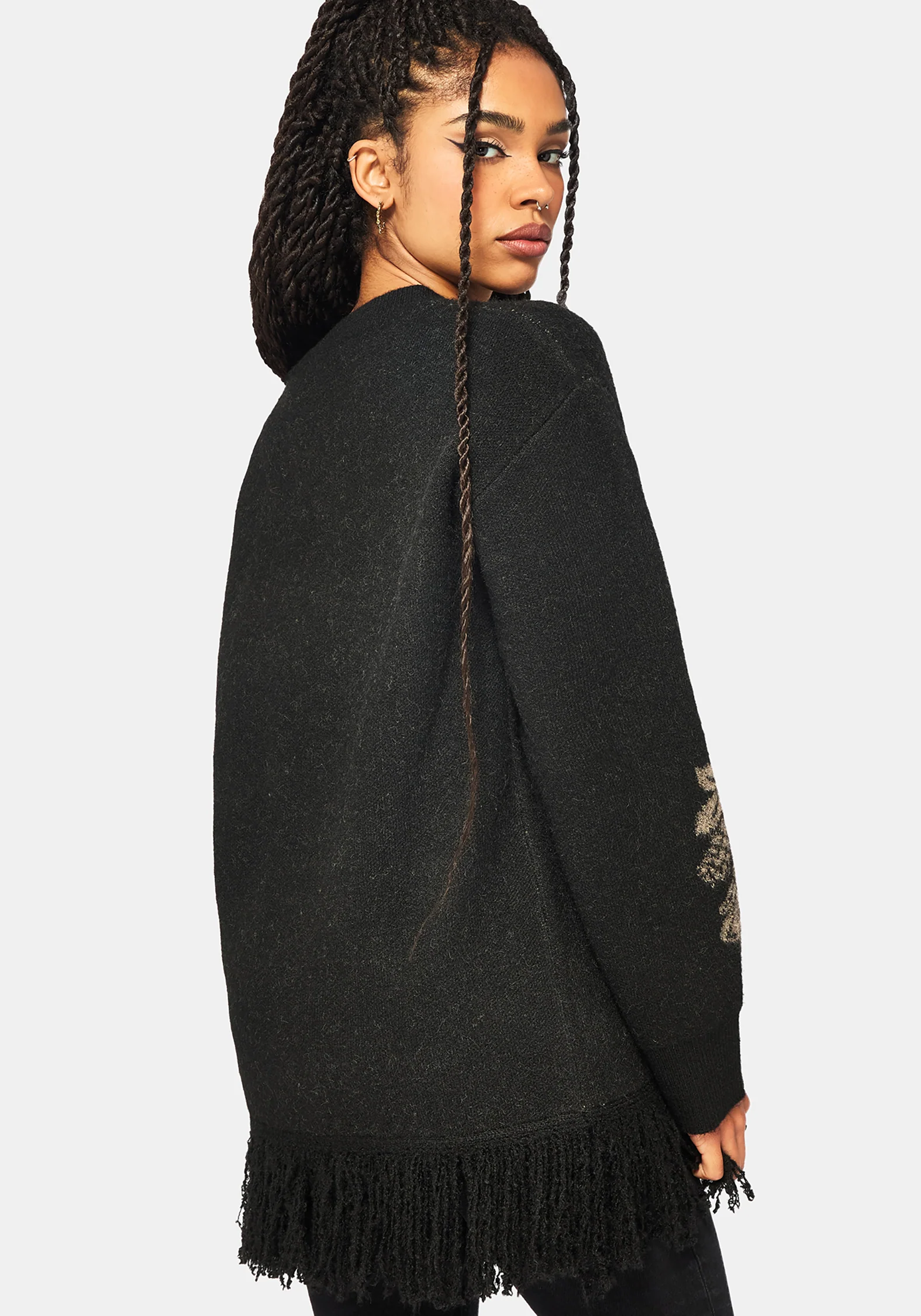 Dia Fransen Saum Jacquard Gestrickt Pullover - Image 3