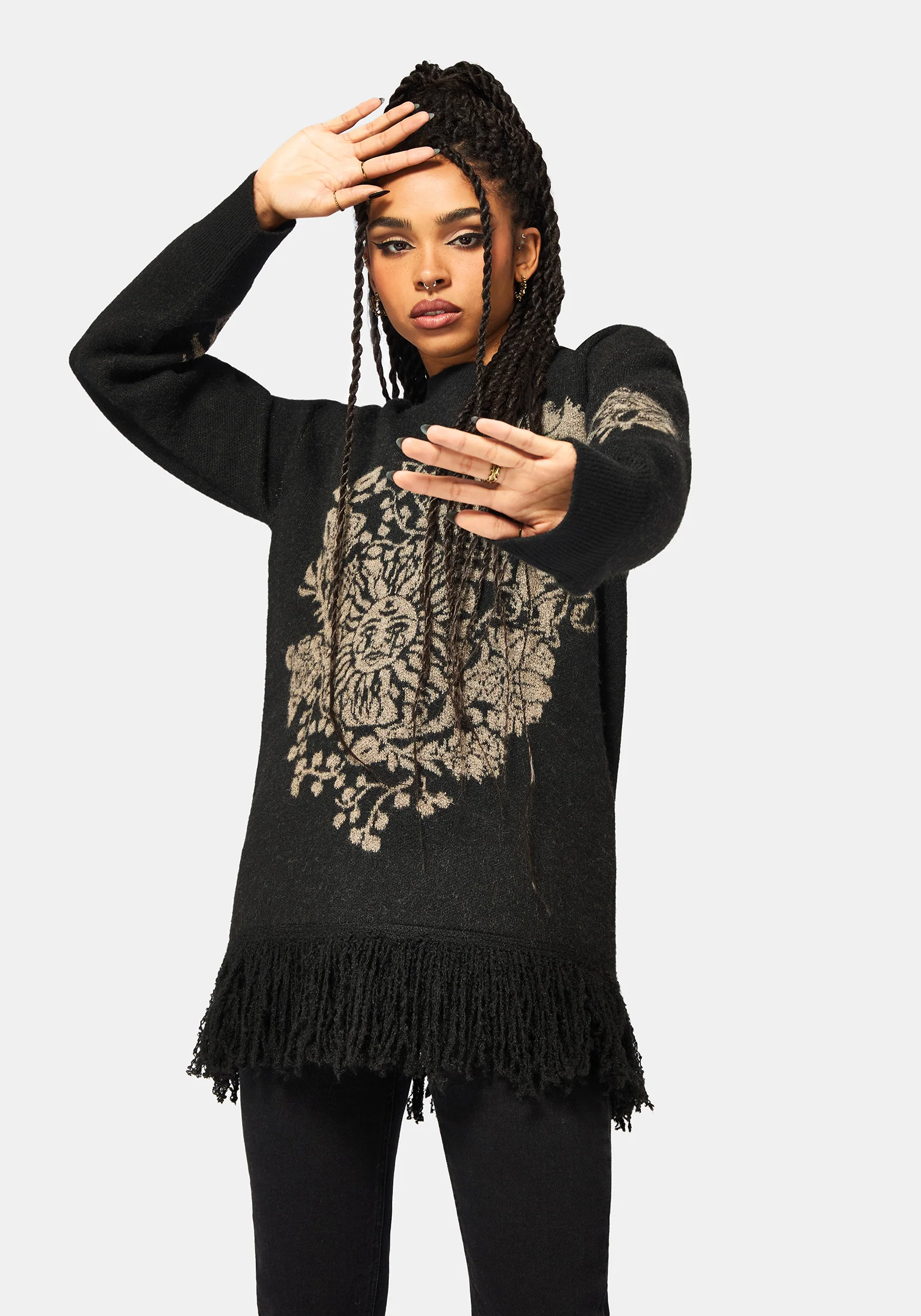 Dia Fransen Saum Jacquard Gestrickt Pullover - Image 4