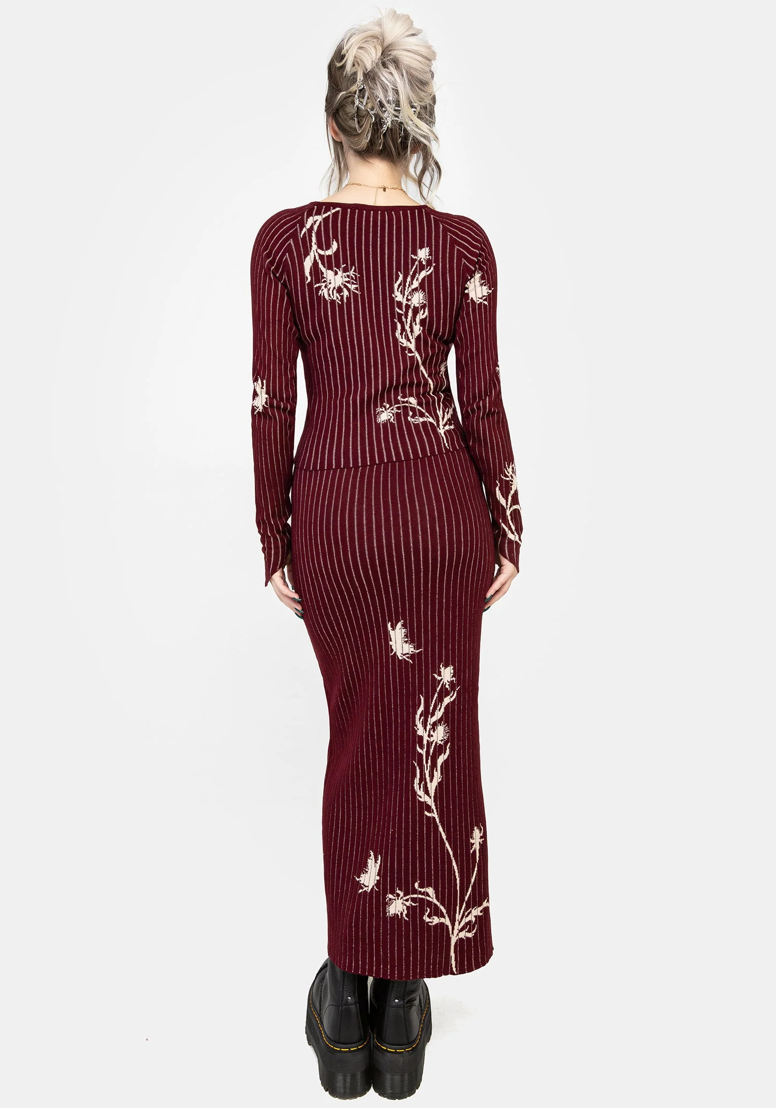 Diastella Blumenmuster Jacquard Rippe Gestrickt Maxi Rock - Image 3