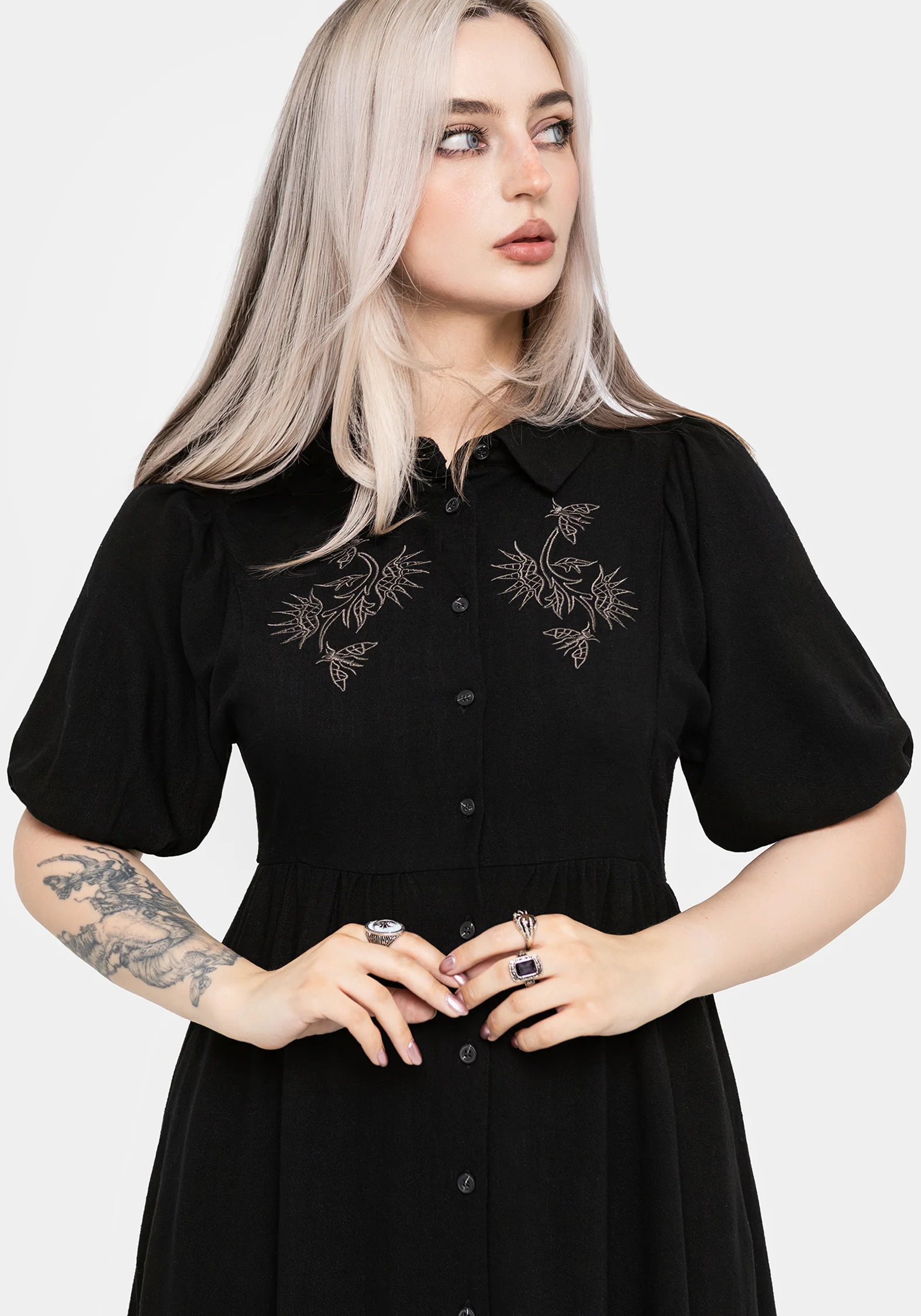 Dionaea Flytrap Embroidered Midi Shirt Dress - Image 4