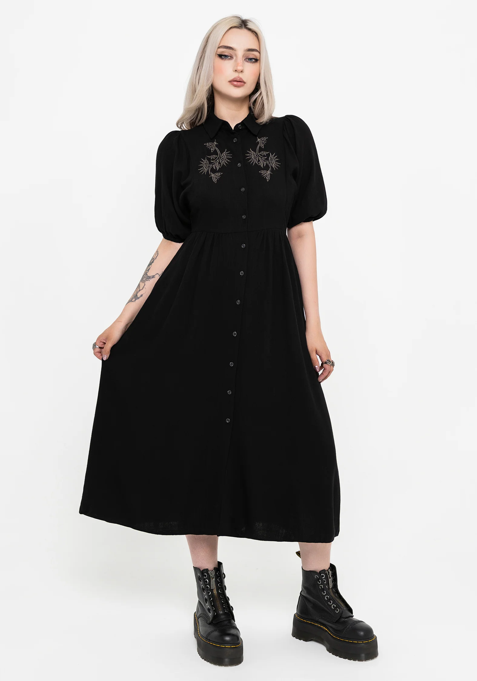 Dionaea Flytrap Embroidered Midi Shirt Dress - Image 5