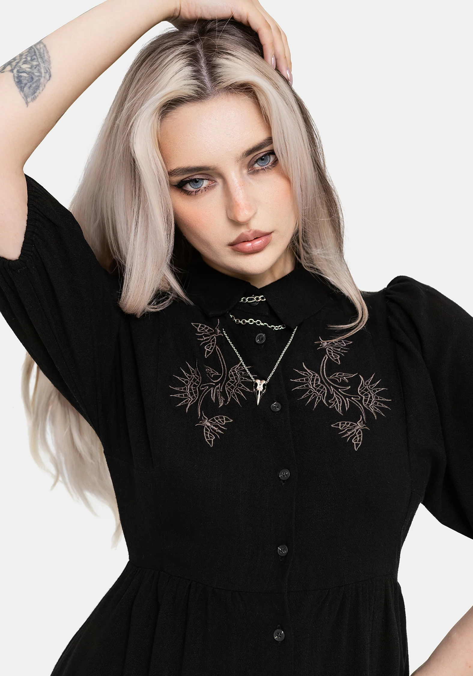 Dionaea Flytrap Embroidered Midi Shirt Dress - Image 6