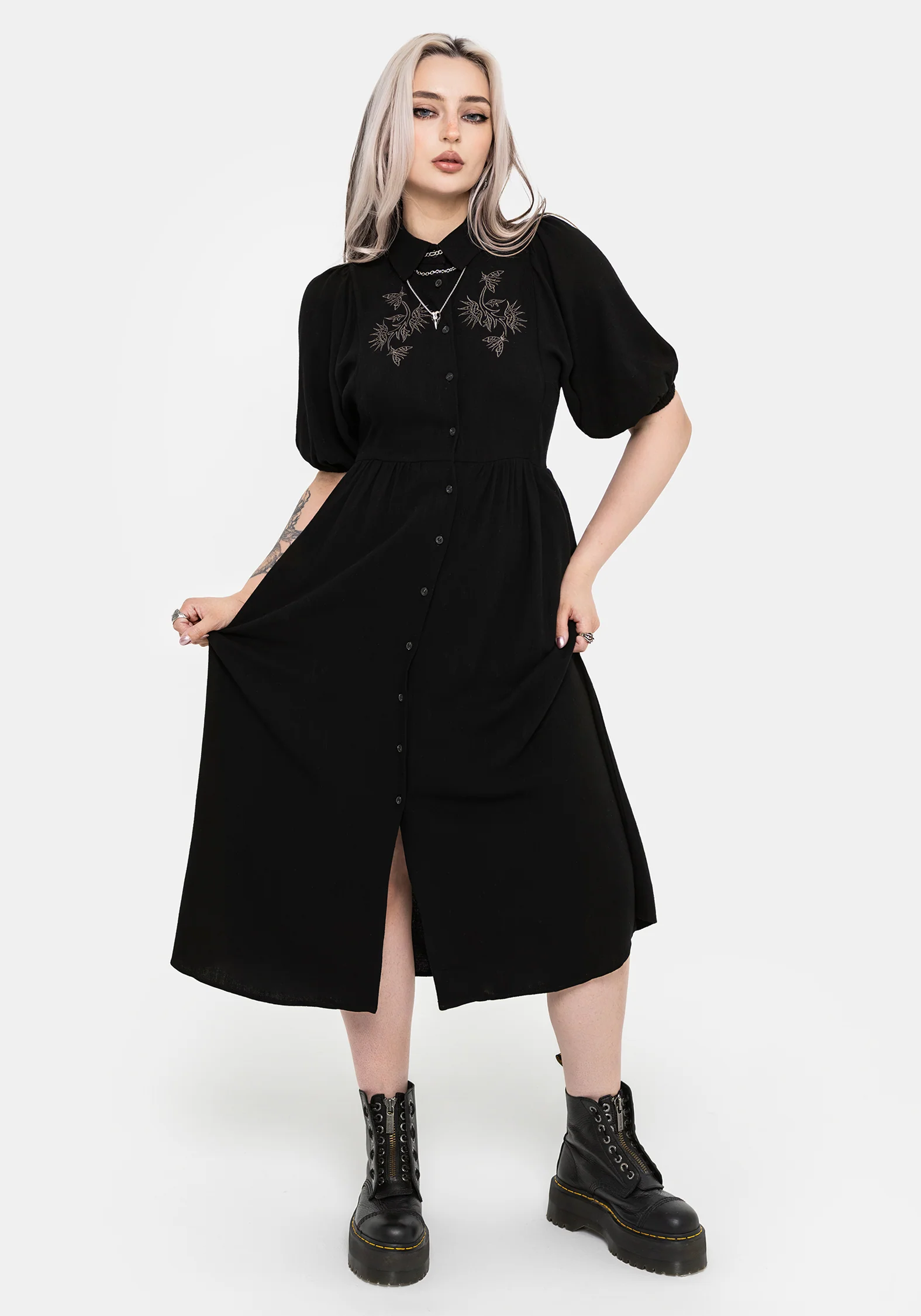 Dionaea Flytrap Embroidered Midi Shirt Dress - Image 7