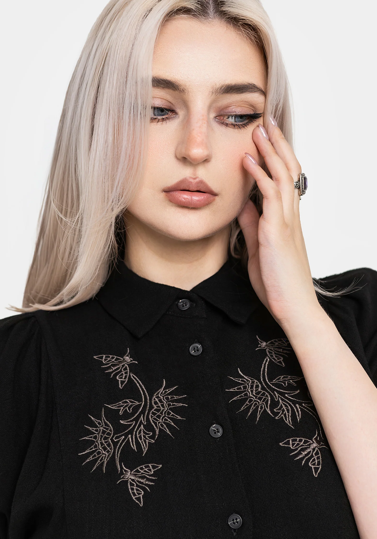 Dionaea Flytrap Embroidered Midi Shirt Dress - Image 8