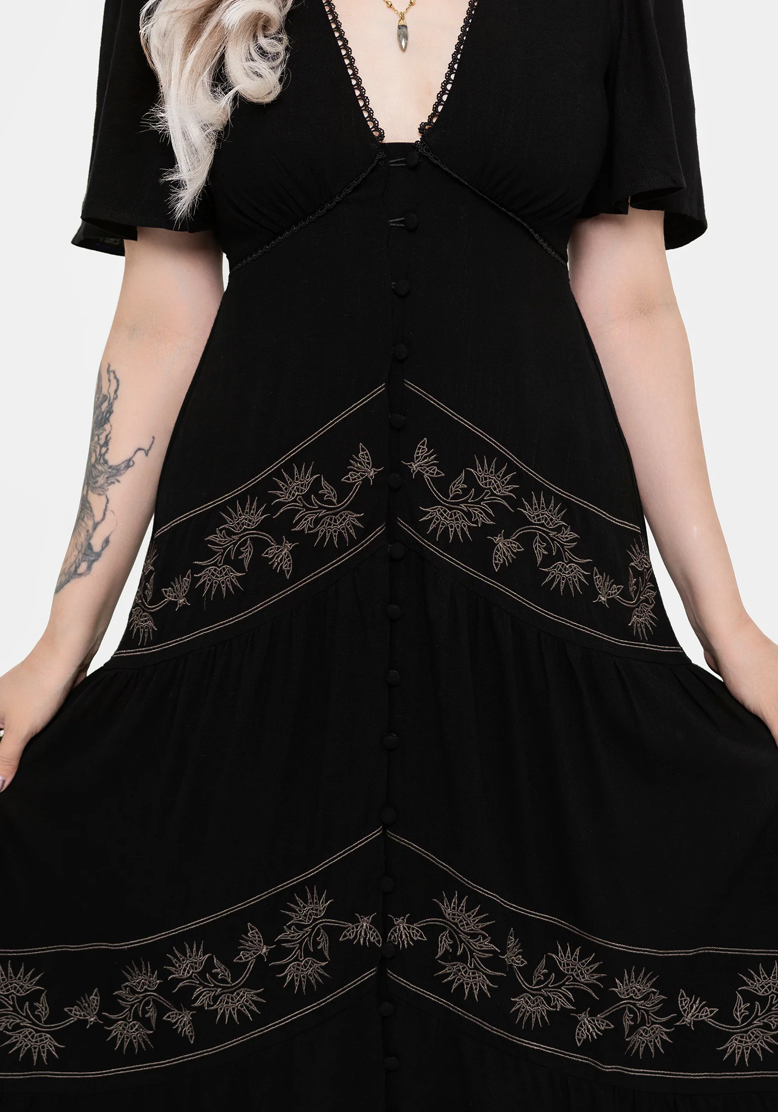 Dionaea Flytrap Embroidered Tiered Midaxi Dress - Image 2