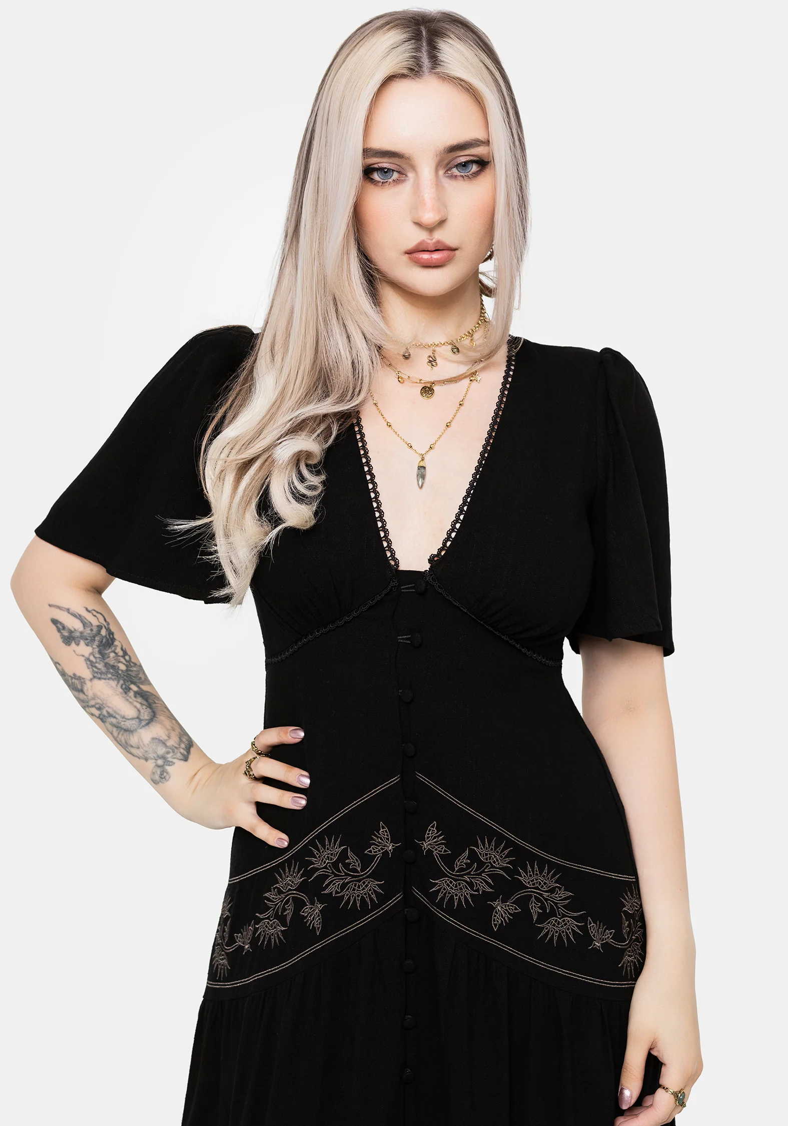 Dionaea Flytrap Embroidered Tiered Midaxi Dress - Image 4