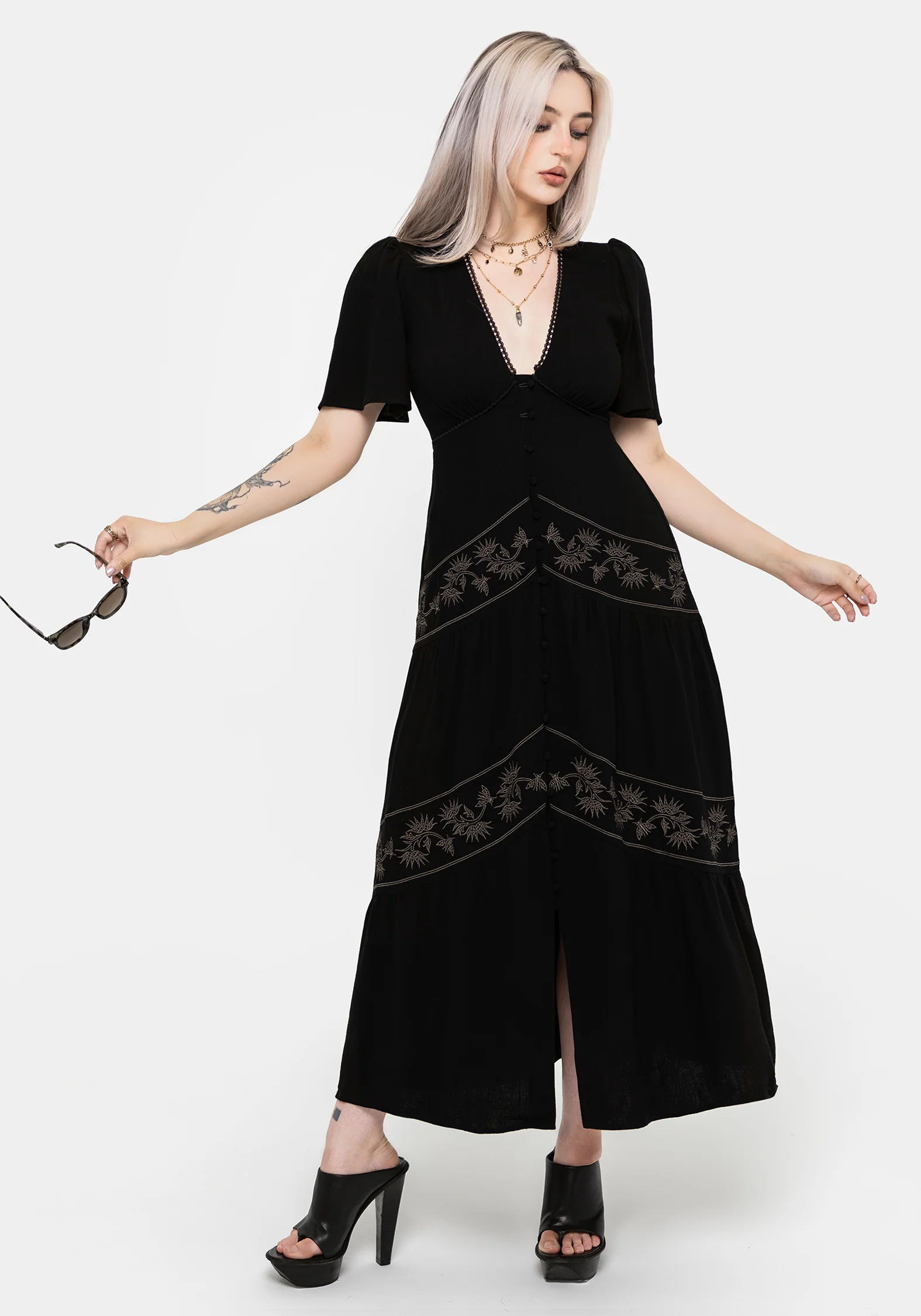 Dionaea Flytrap Embroidered Tiered Midaxi Dress - Image 5