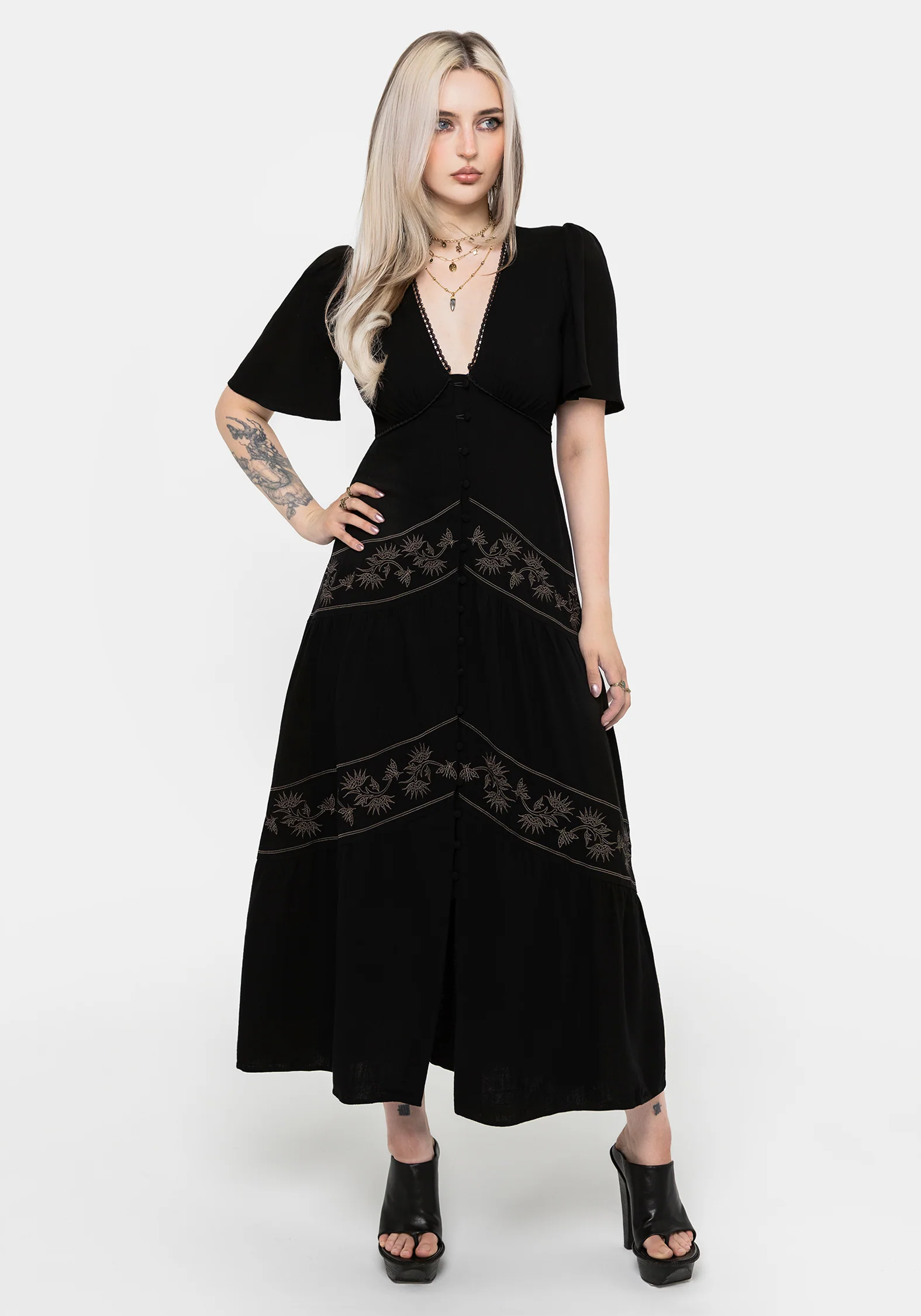 Dionaea Flytrap Embroidered Tiered Midaxi Dress - Image 7