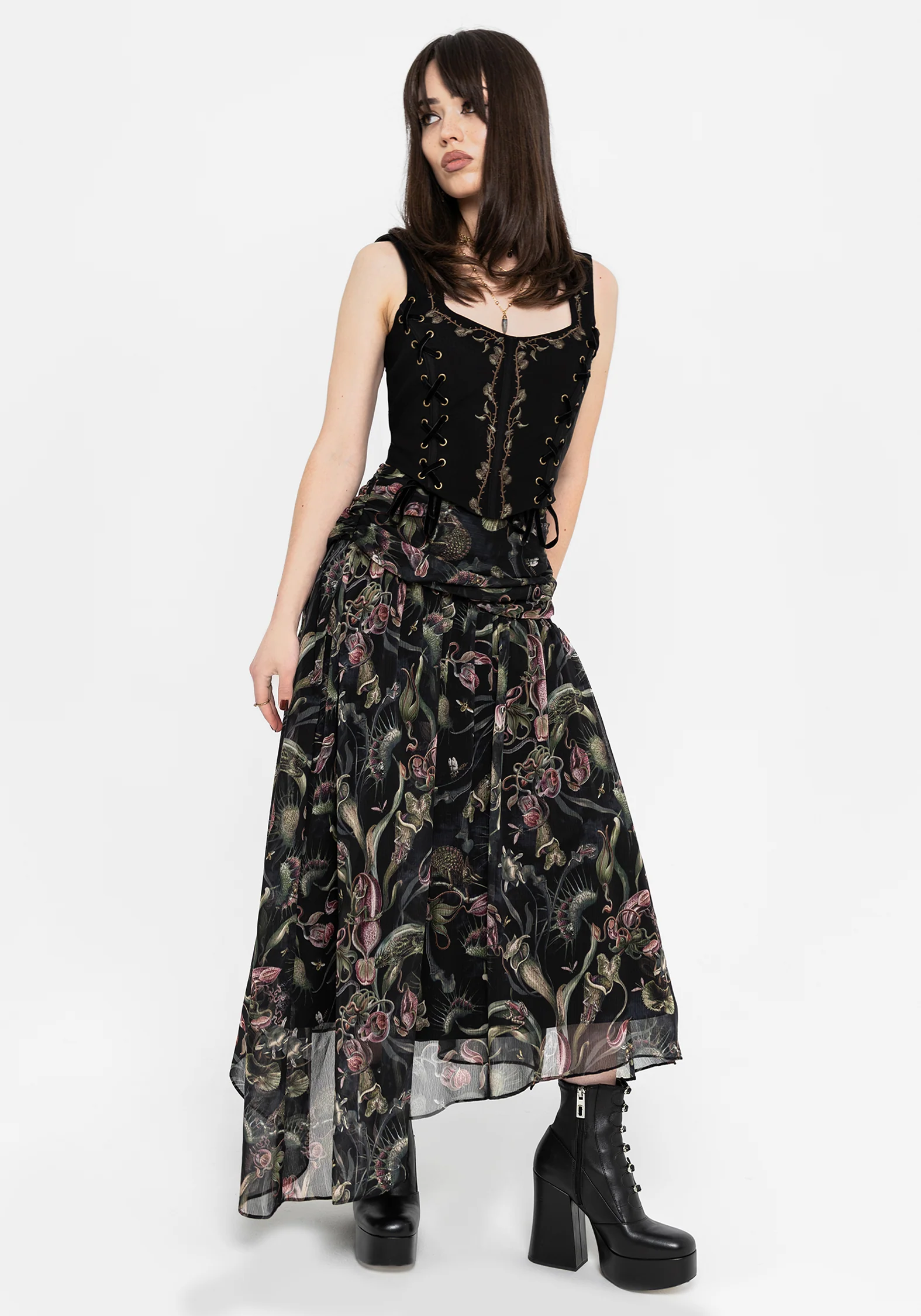 Dionaea Flytrap Print Asymmetric Midaxi Skirt - Image 7