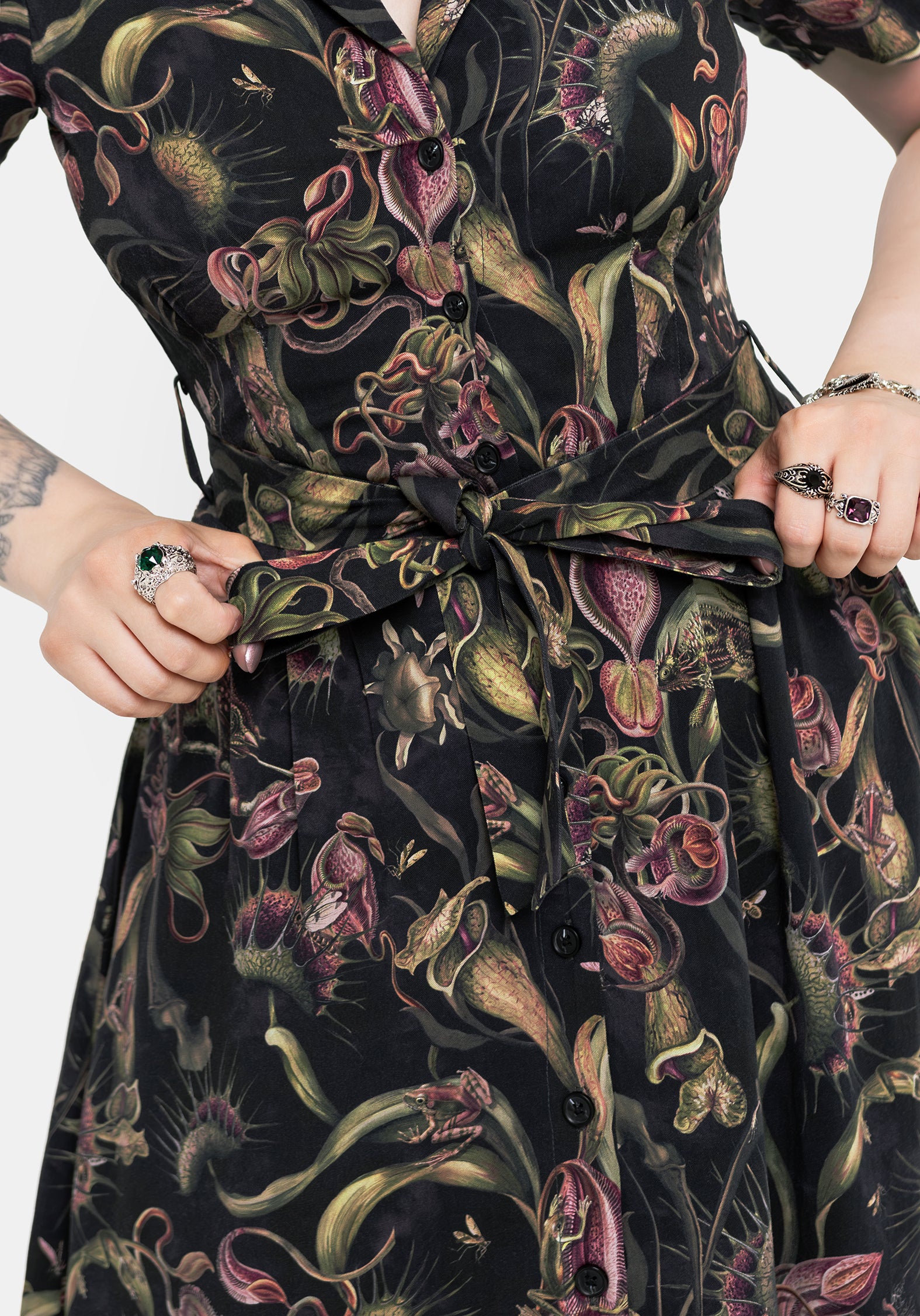 Dionaea Flytrap Print Button Up Midi Shirt Dress - Image 2