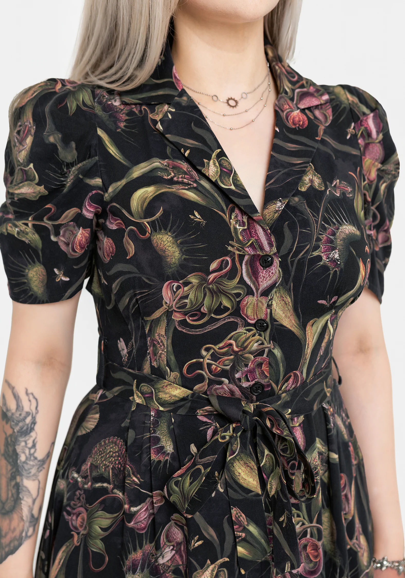 Dionaea Flytrap Print Button Up Midi Shirt Dress - Image 6