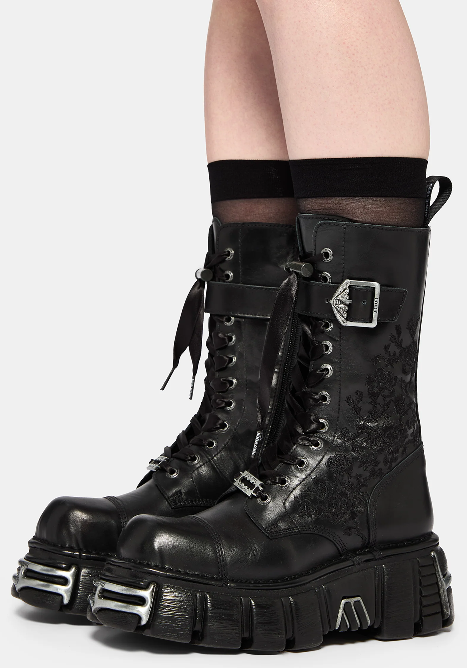 Disturbia x New Rock Rosamoth Bestickt Spitze Hoch Stiefel - Image 2