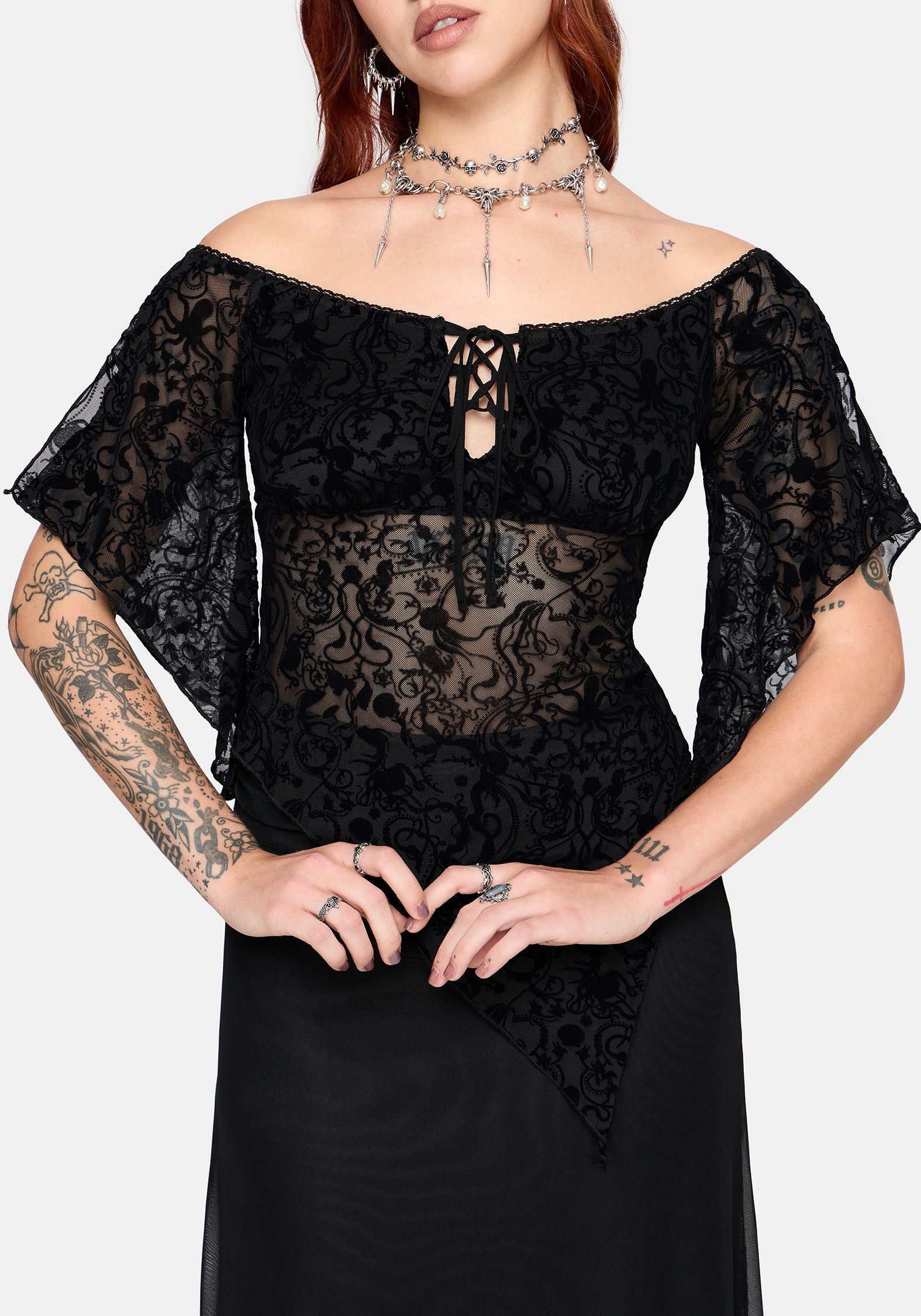 Drakona Off The Shoulder Flocked Top - Image 3