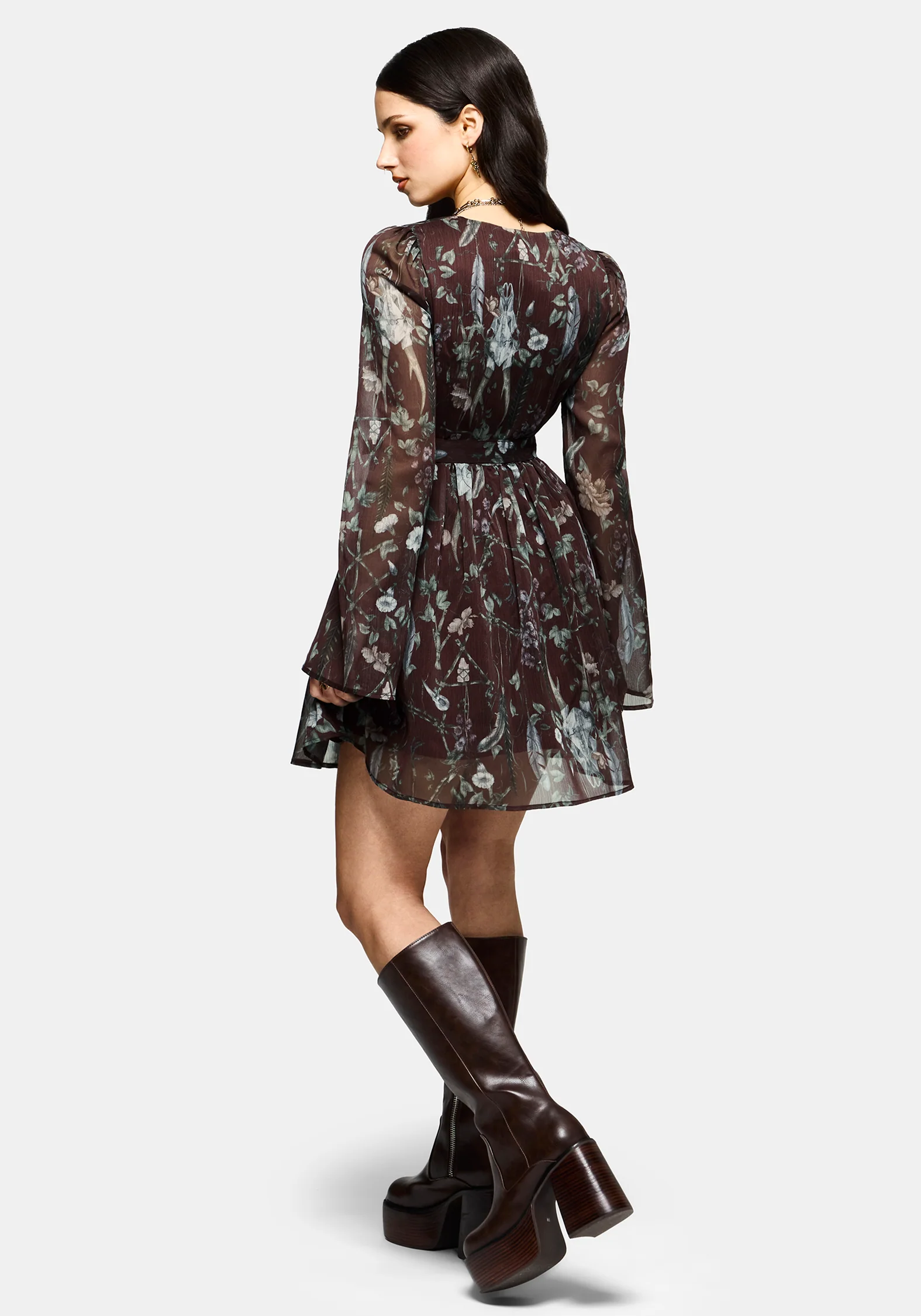 Dusha Garten Druck Knopf Hoch Chiffon Mini Kleid - Image 3