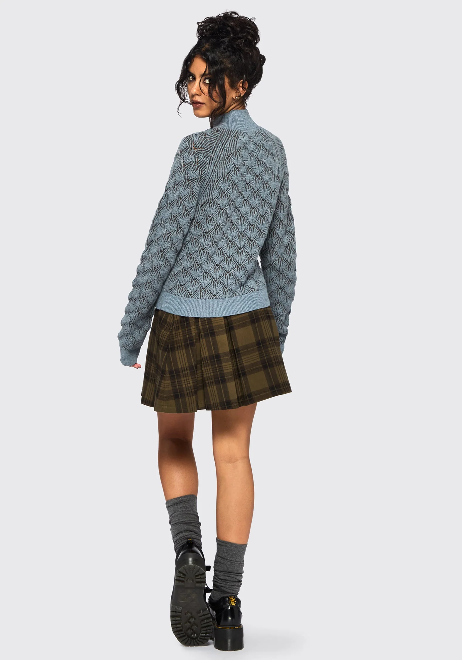 Edna Baumwolle Blatt Ribbed Funnel Hals Pullover - Image 3