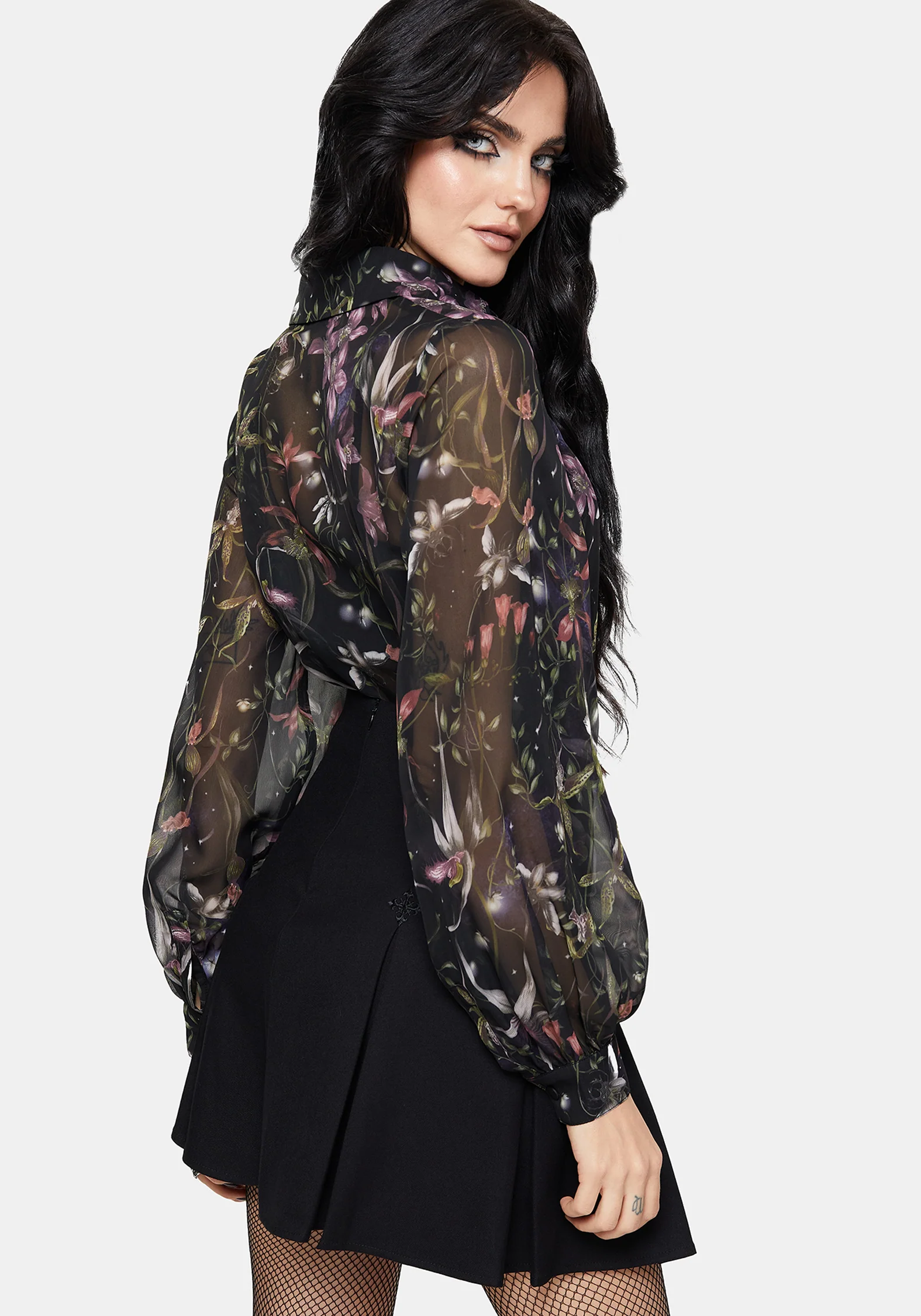 Elide Schwarz Orchidee Druck Chiffon Bluse - Image 6