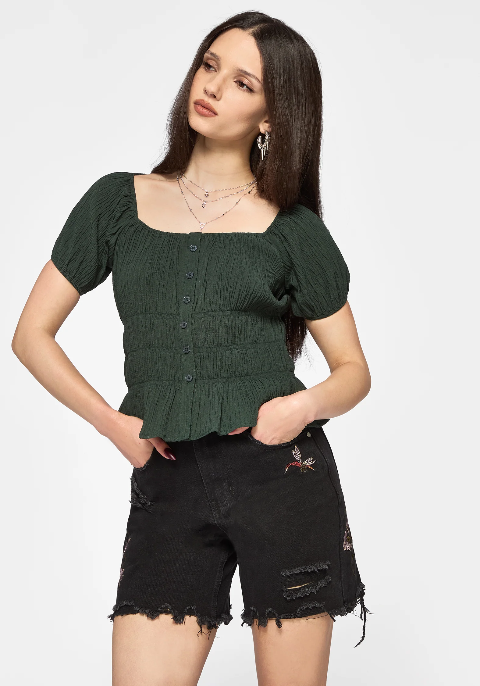 Elio Crinkle Embroidered Top - Image 4