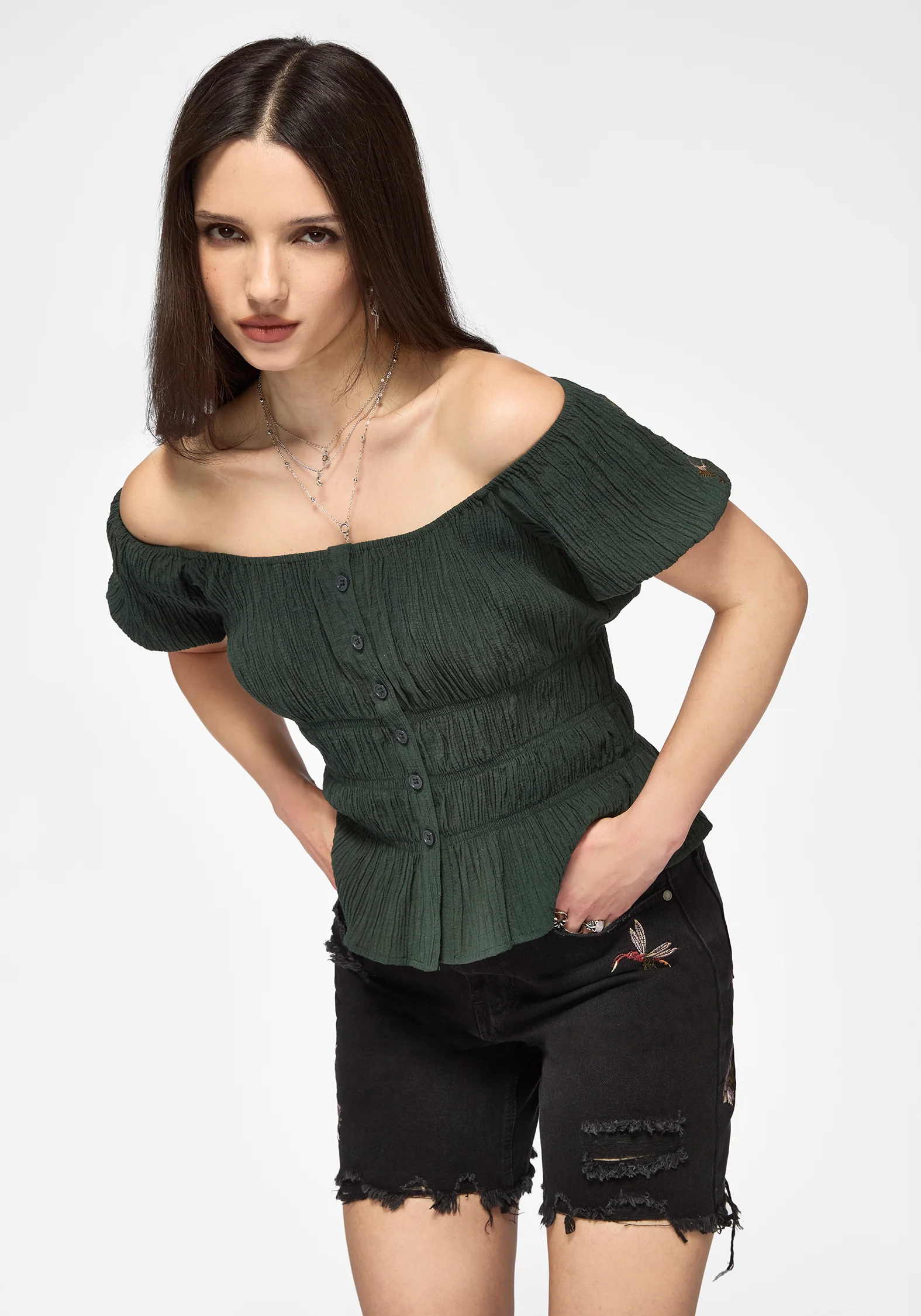 Elio Crinkle Embroidered Top - Image 6