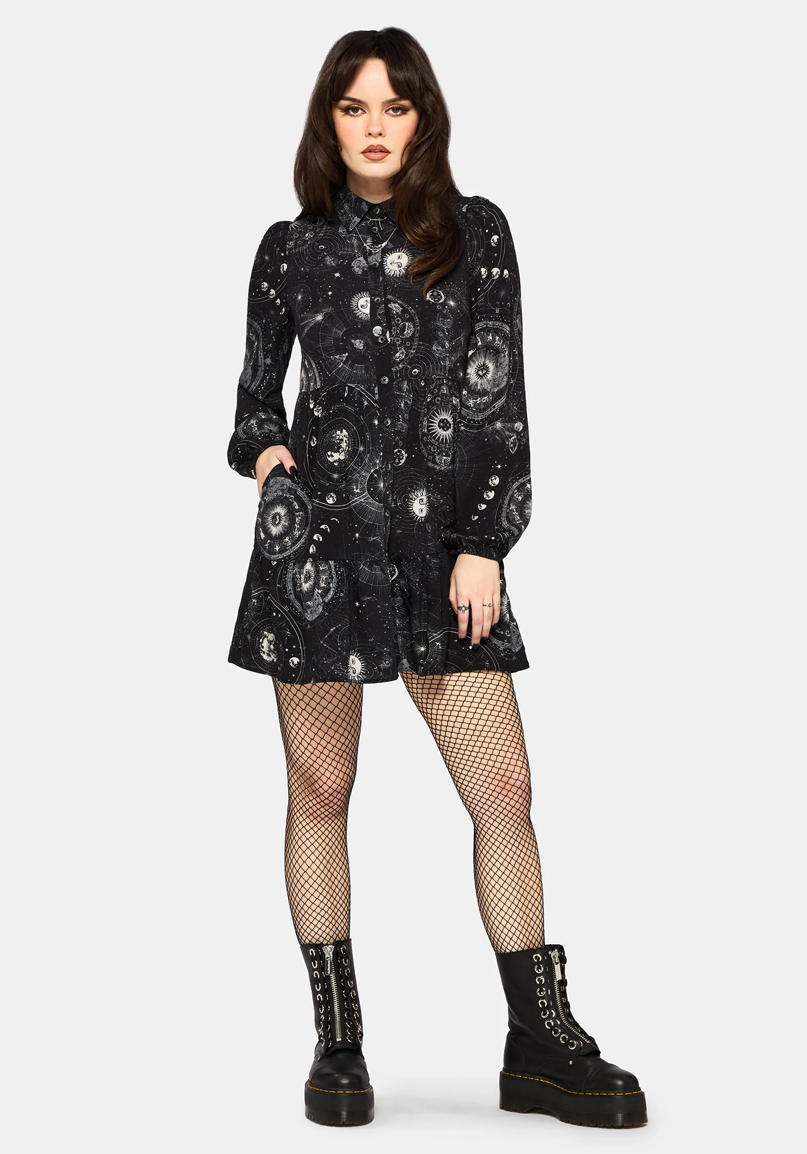 Elise Celestial Druck Mini Hemd Kleid - Image 4