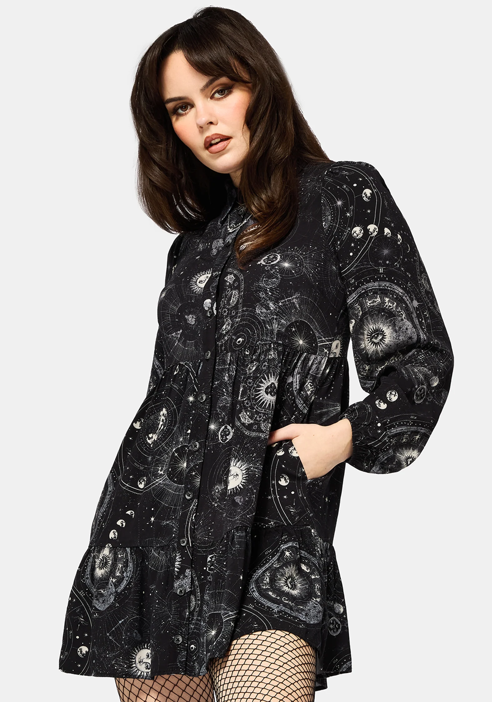 Elise Celestial Druck Mini Hemd Kleid - Image 5