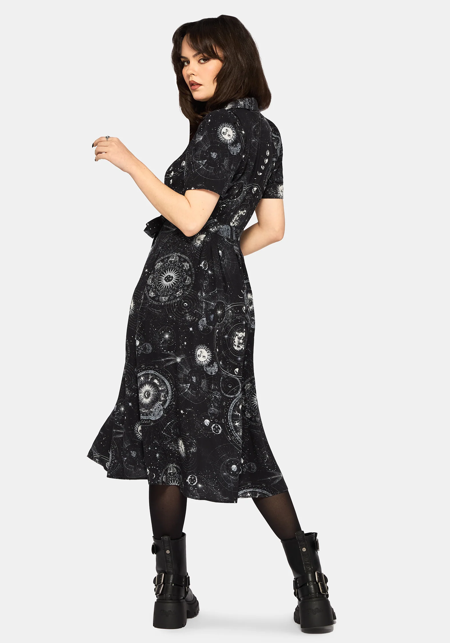 Elise Celestial Druck Puffärmel Ärmel Midaxi Hemd Kleid - Image 3