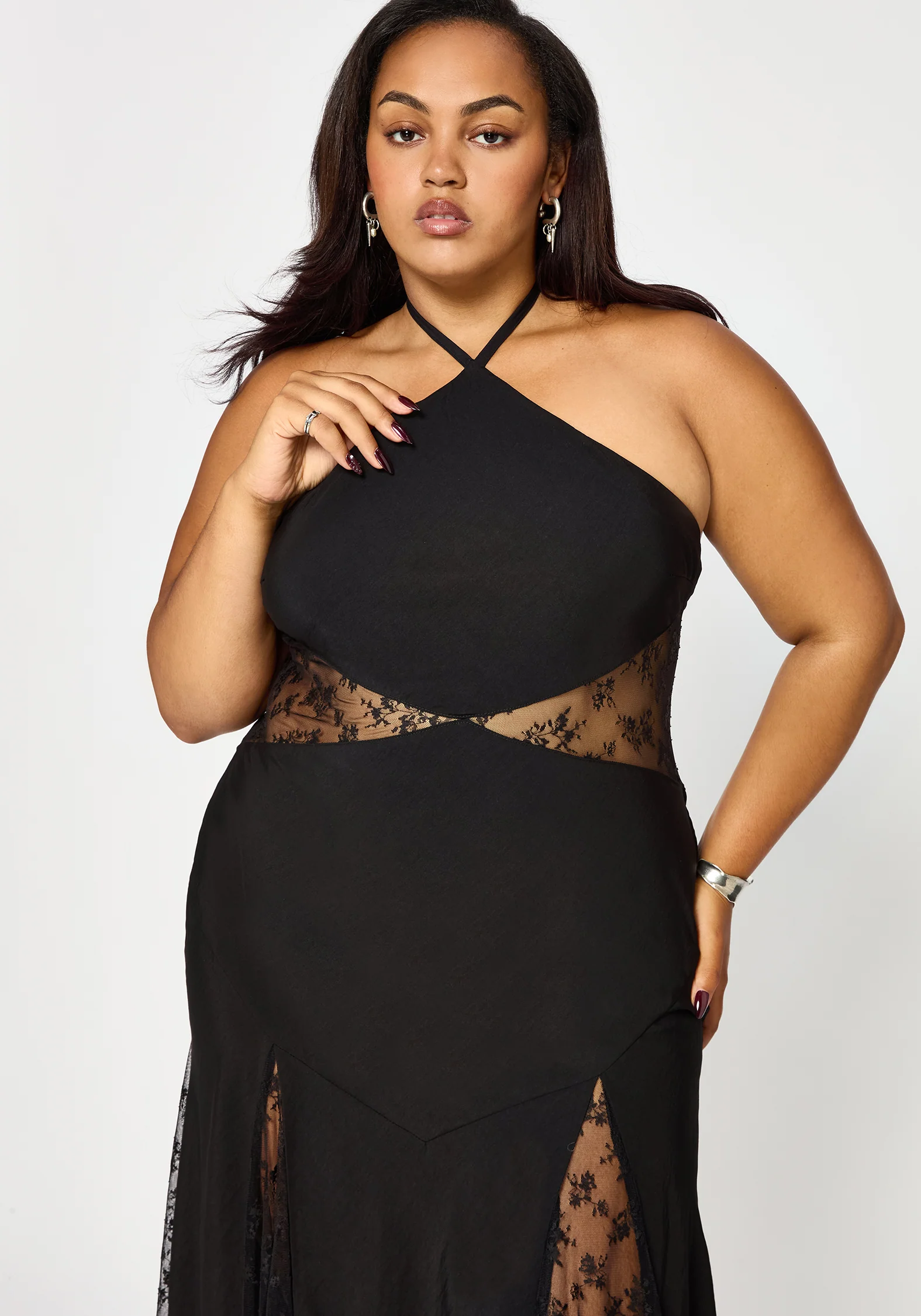 Endora Lace Side Panel Halterneck Maxi Dress - Image 10