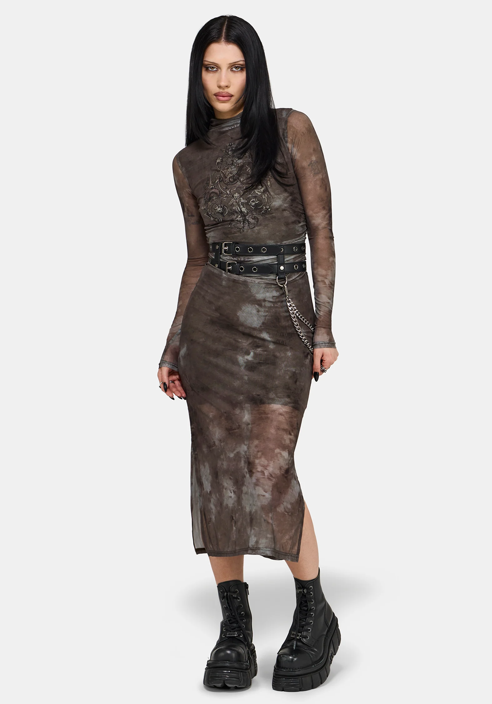 Eros Realm Grafik Mesh Midi Kleid - Image 4