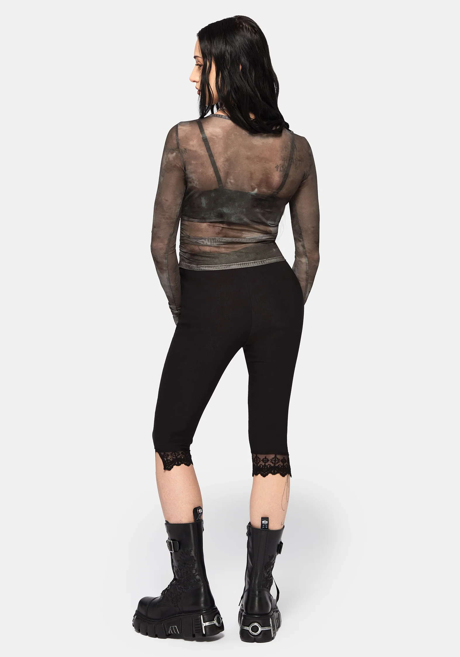 Eros Realm Mesh Lang Ärmel Ruche Top - Image 3