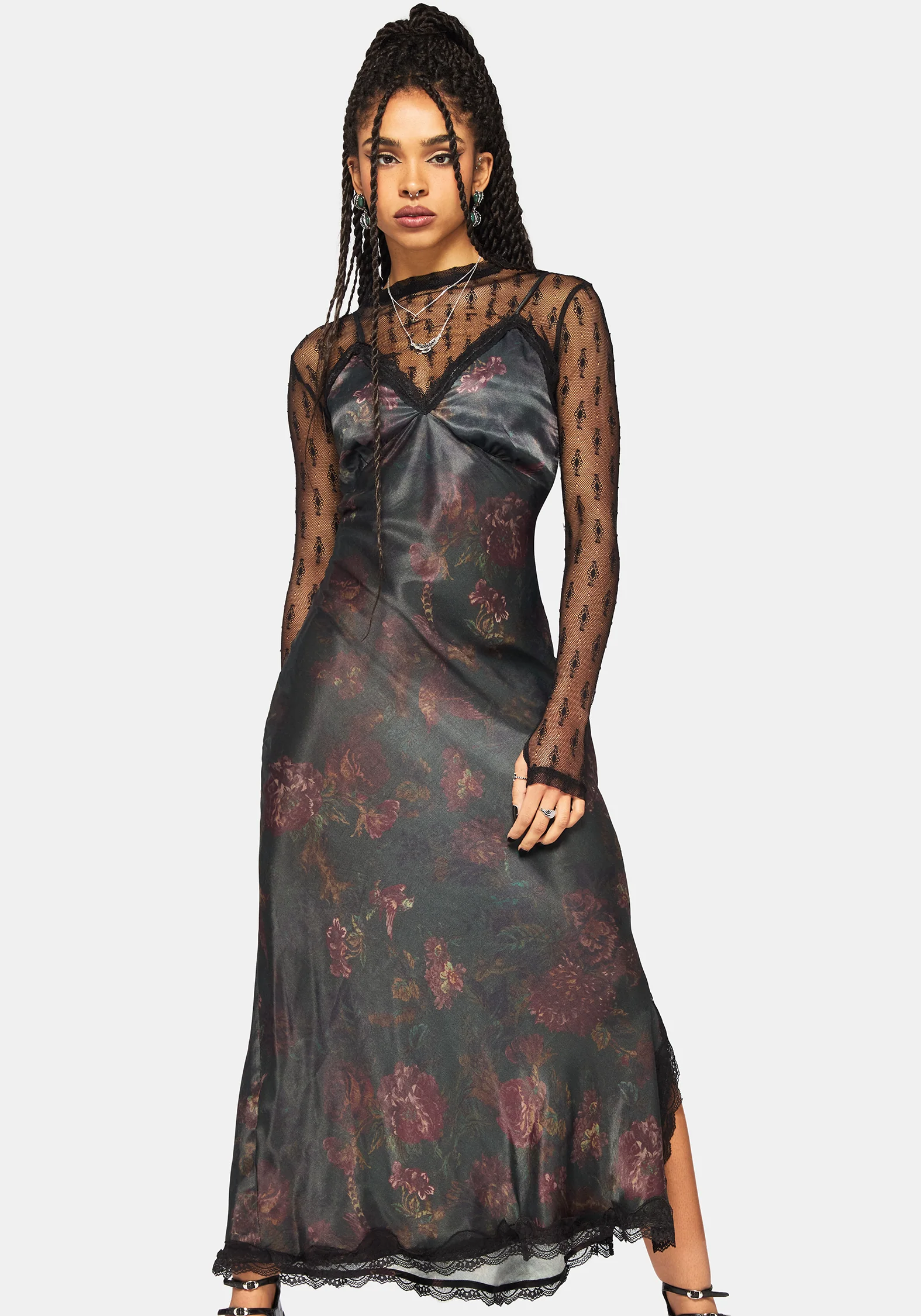 Everbloom Blumenmuster Satin Spitze Cami Midaxi Kleid - Image 4