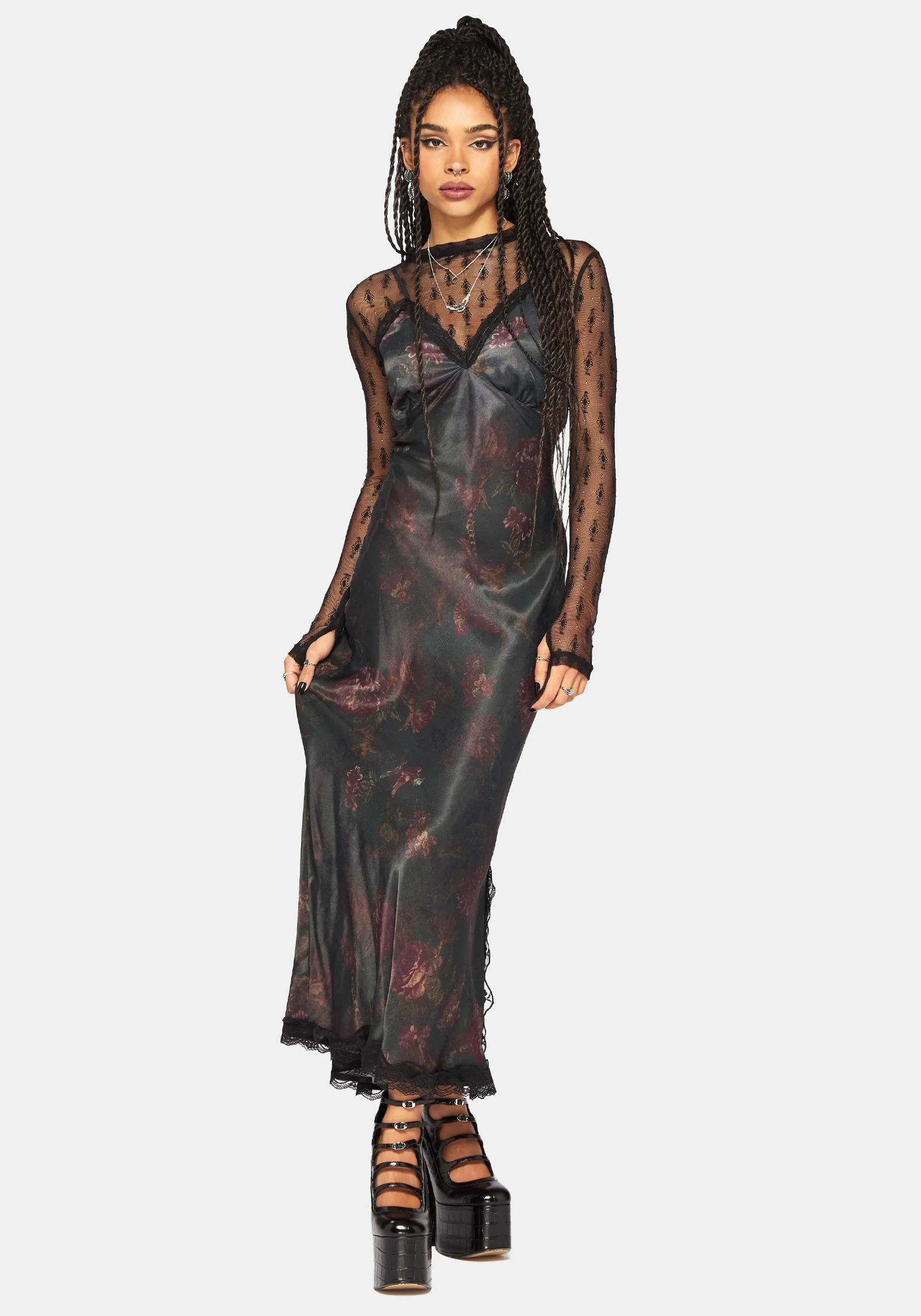 Everbloom Blumenmuster Satin Spitze Cami Midaxi Kleid - Image 6