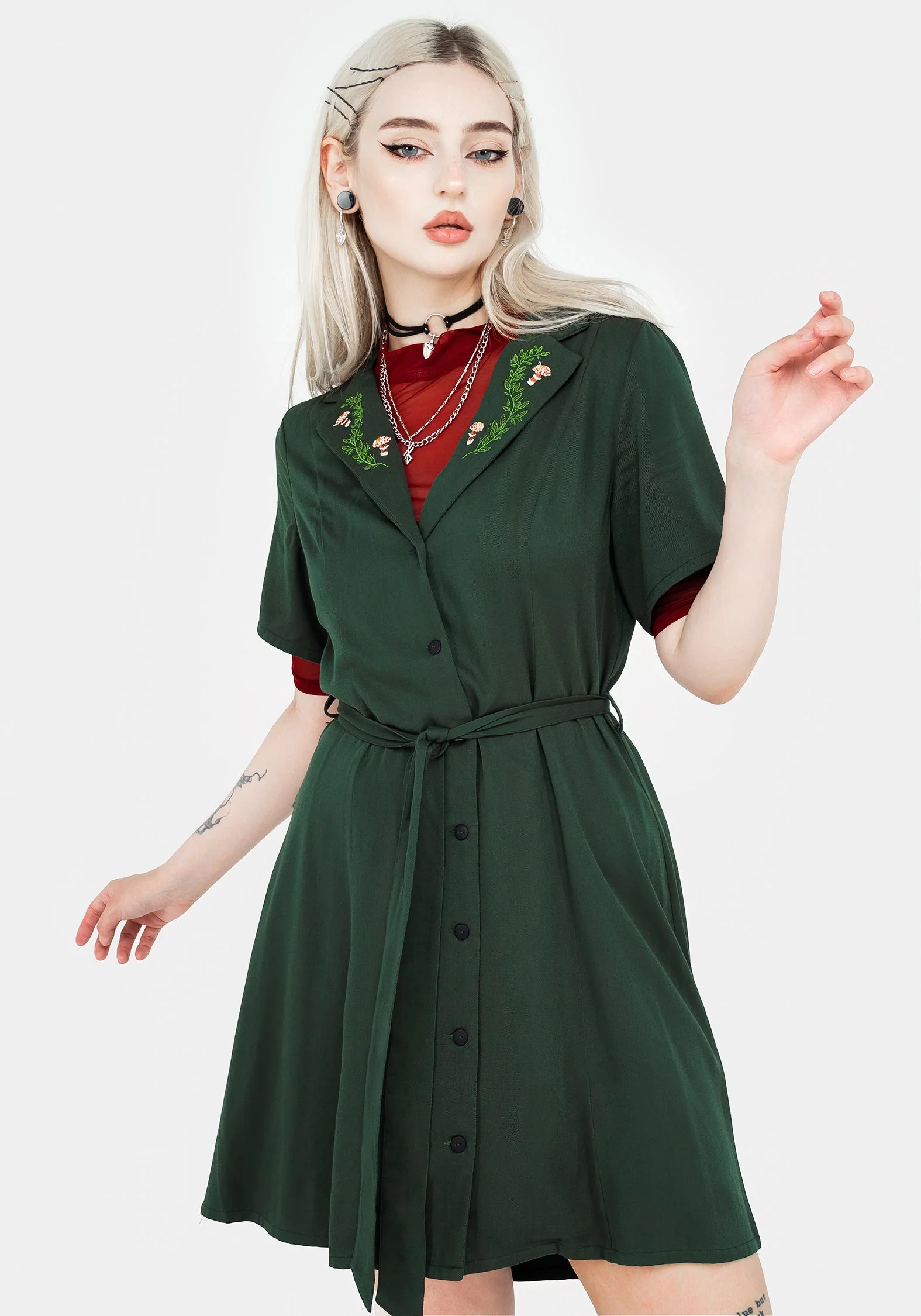 Fable Knopf Hoch Mini Hemd Kleid - Image 6