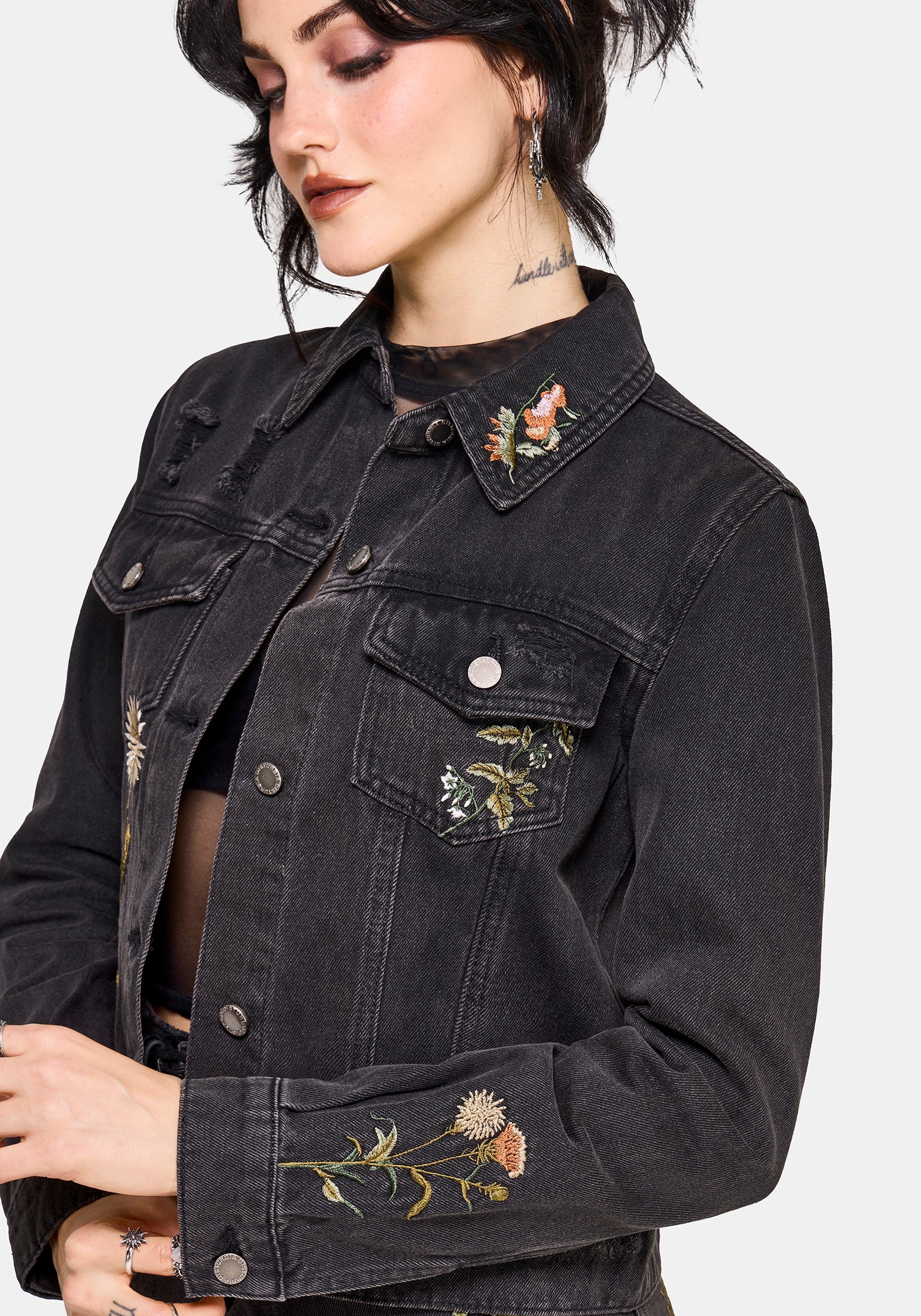 Faela Fee Bestickt Abgenutzt Denim Jacke - Image 6
