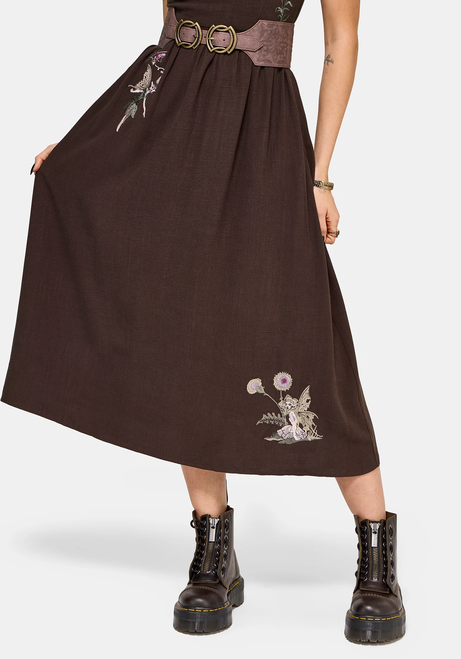 Faela Fee Bestickt Milkmaid Gerafft Midi Kleid - Image 4