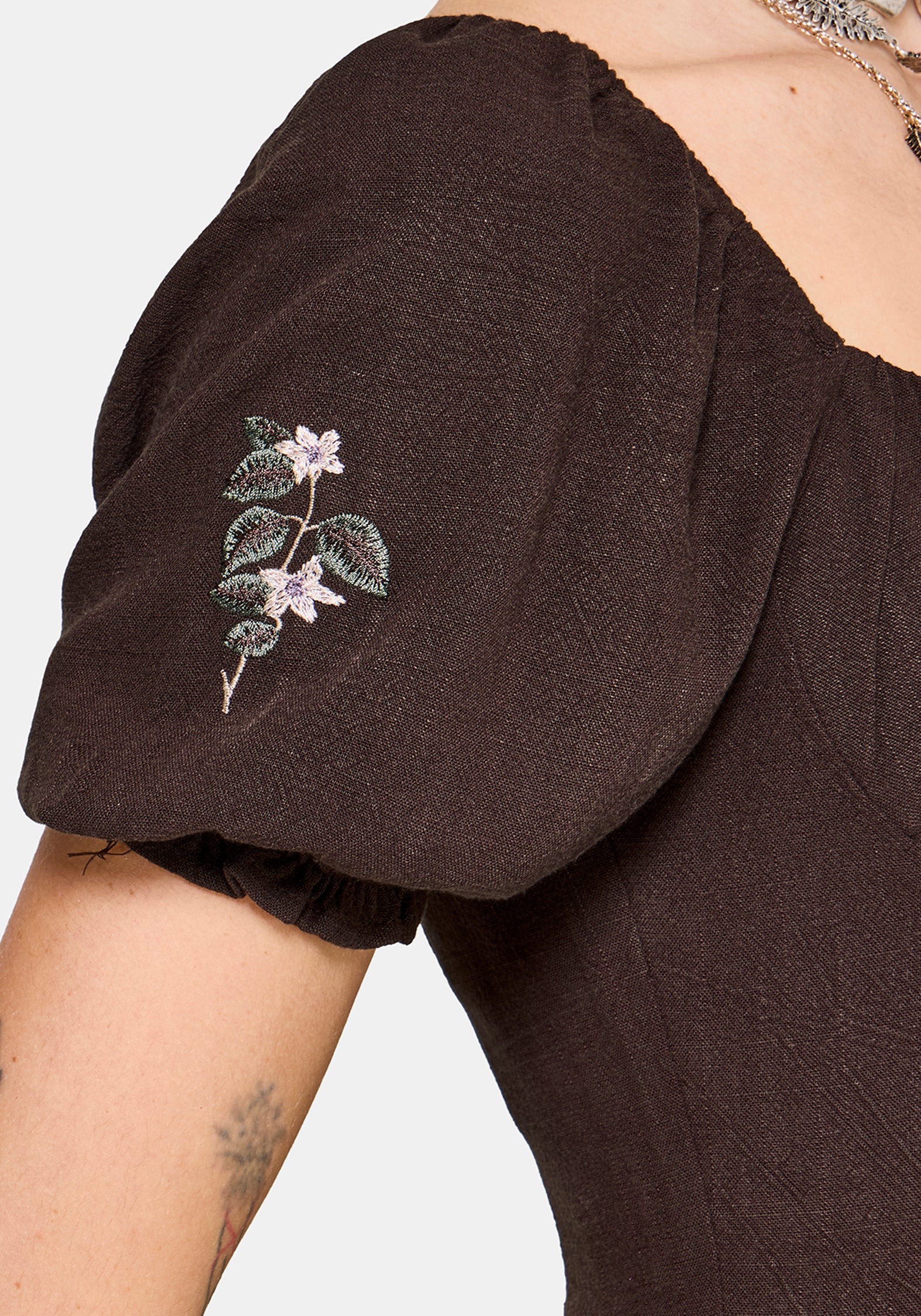 Faela Fee Bestickt Milkmaid Gerafft Midi Kleid - Image 6