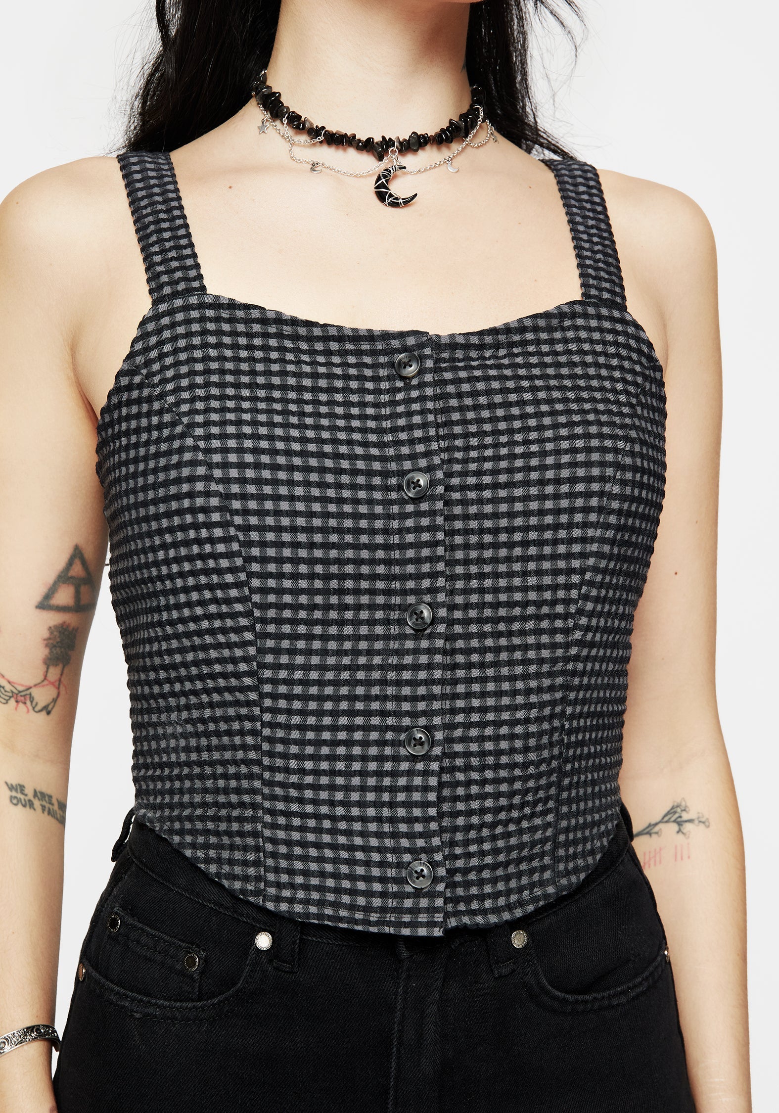 Faythe Baumwolle Prüfen Knopf Hoch Cami Top - Image 5