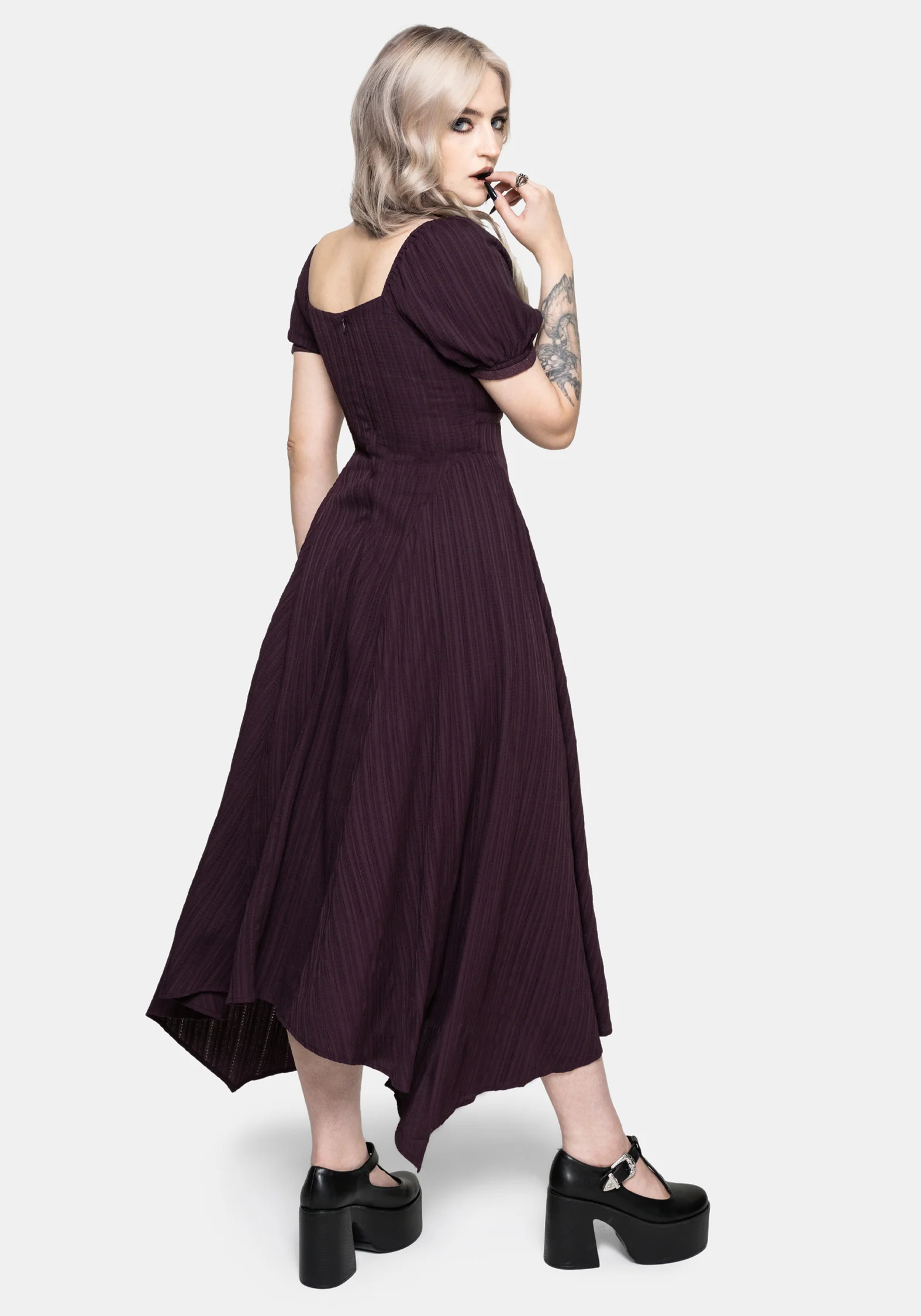Fenella Keyhole Midi Kleid - Pflaume - Image 3