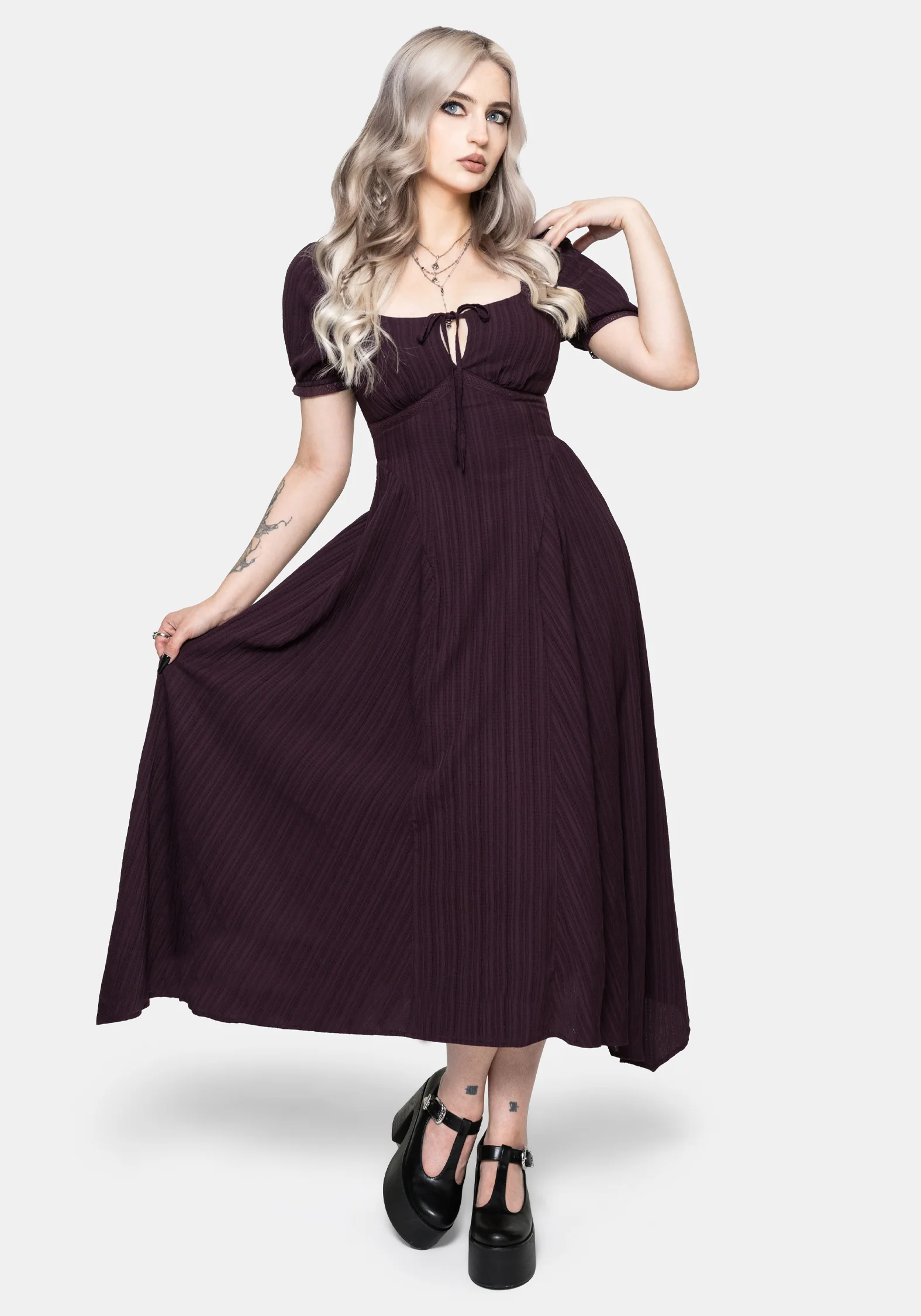 Fenella Keyhole Midi Kleid - Pflaume - Image 4